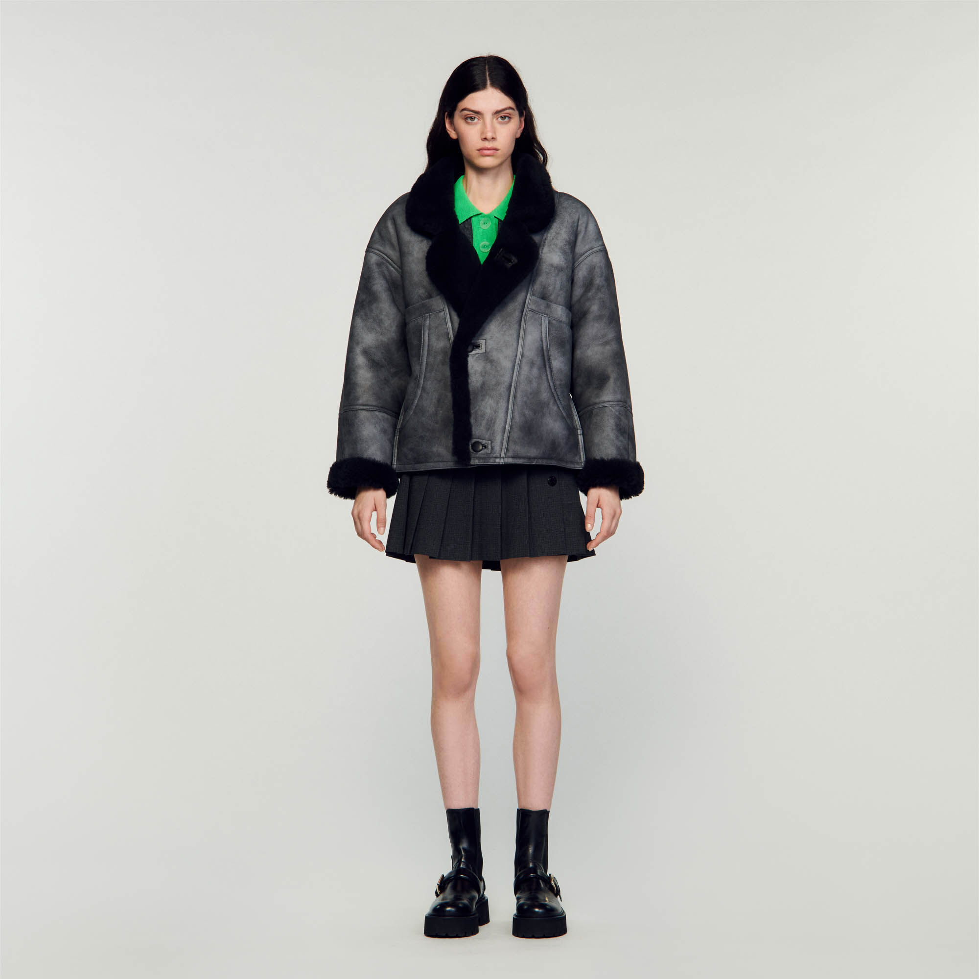 Sandro reversible shearling outlet coat