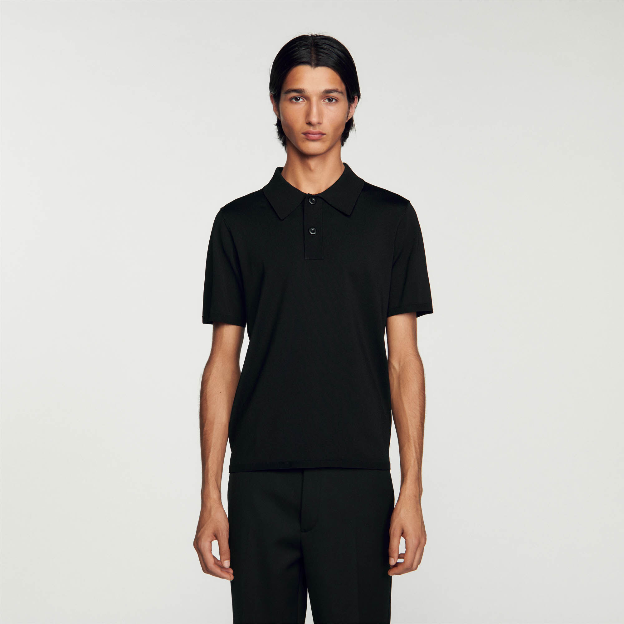 Black knitted polo sales