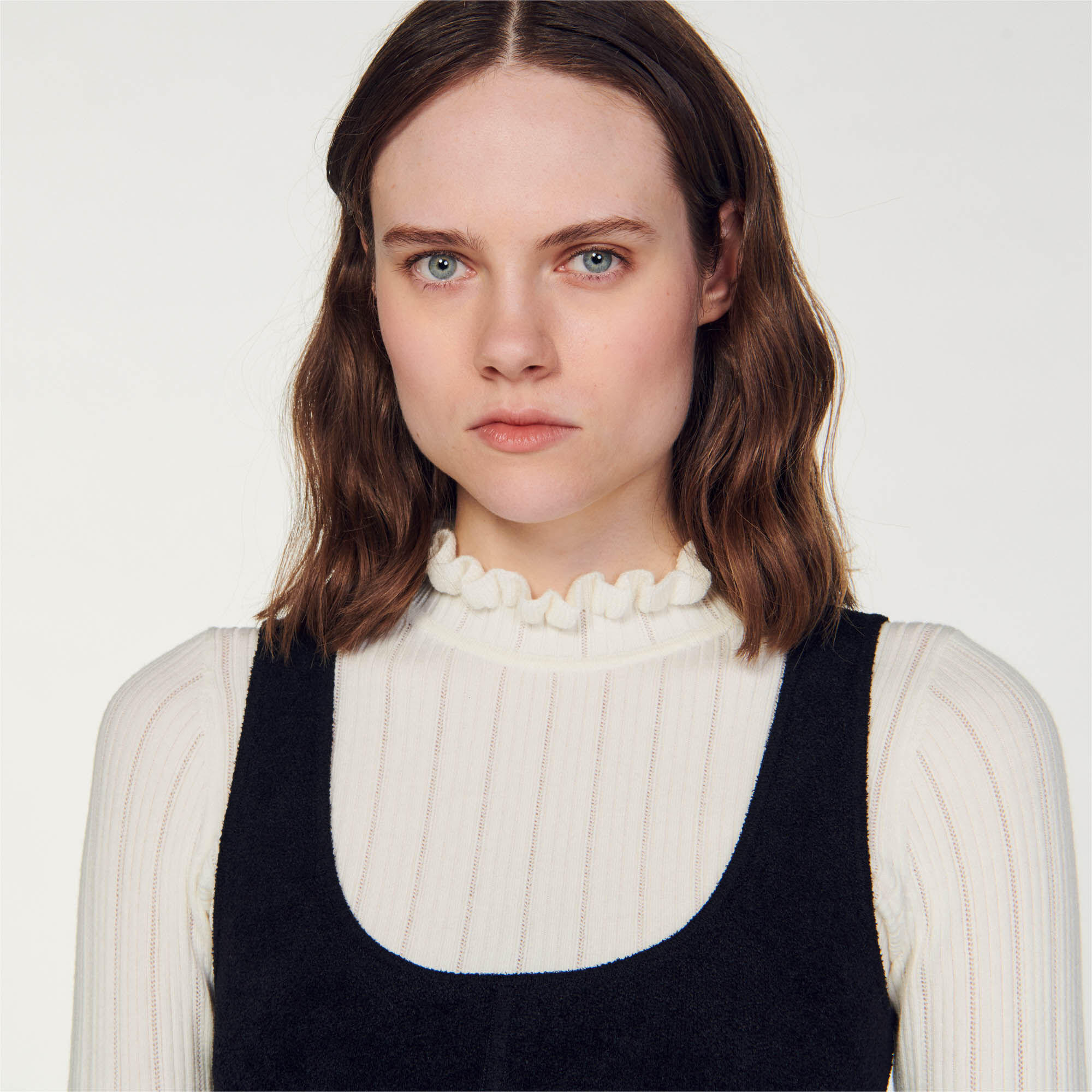 High neck outlet pinafore dress