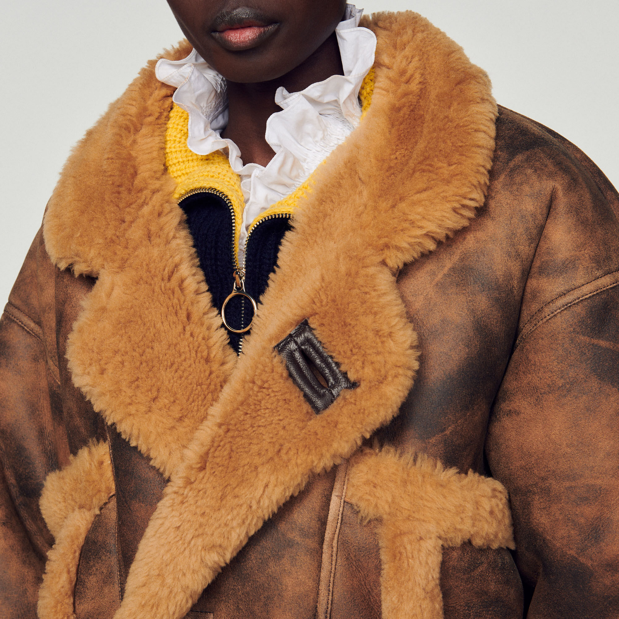 Manteau peau lainée hotsell sandro