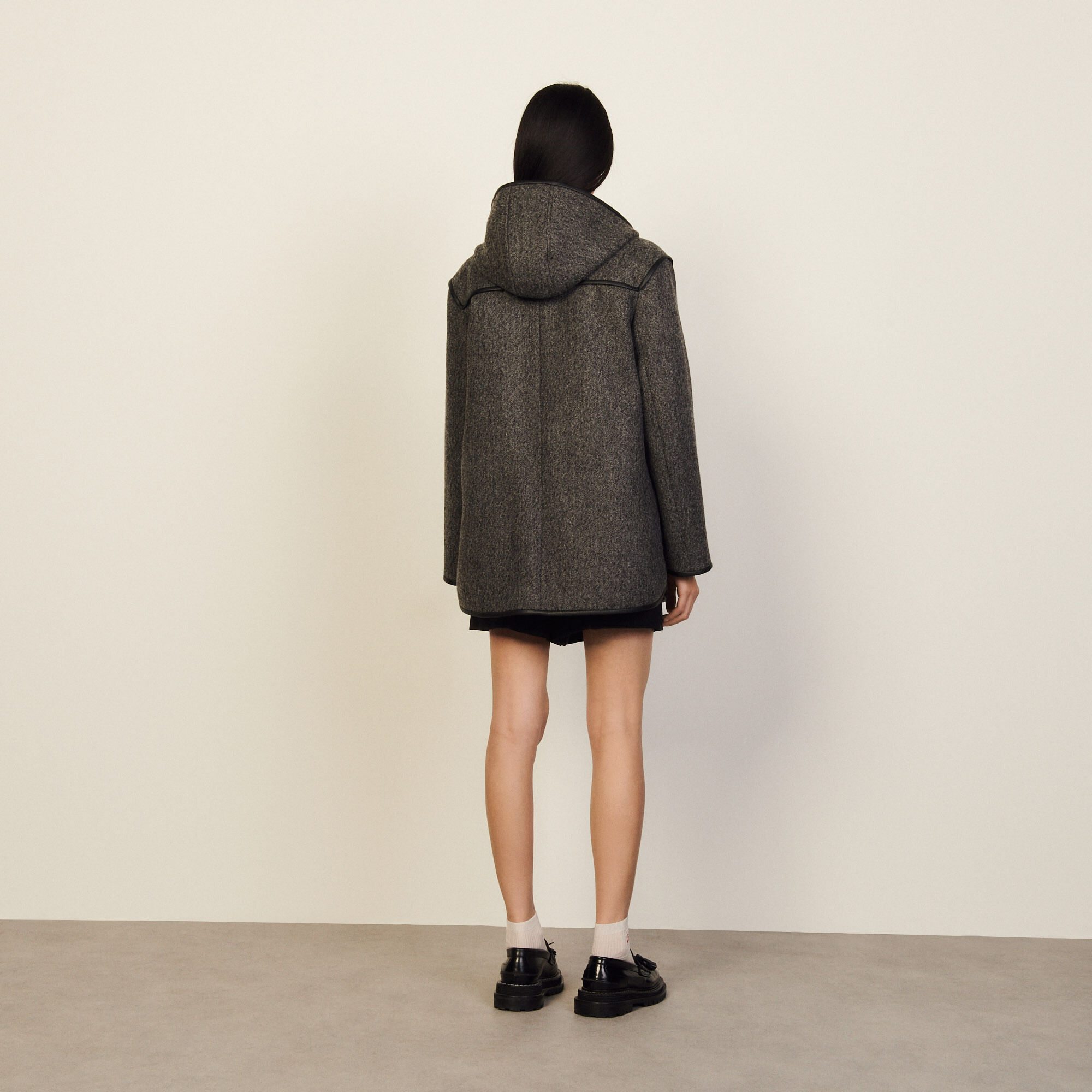 hooded grey wool coat