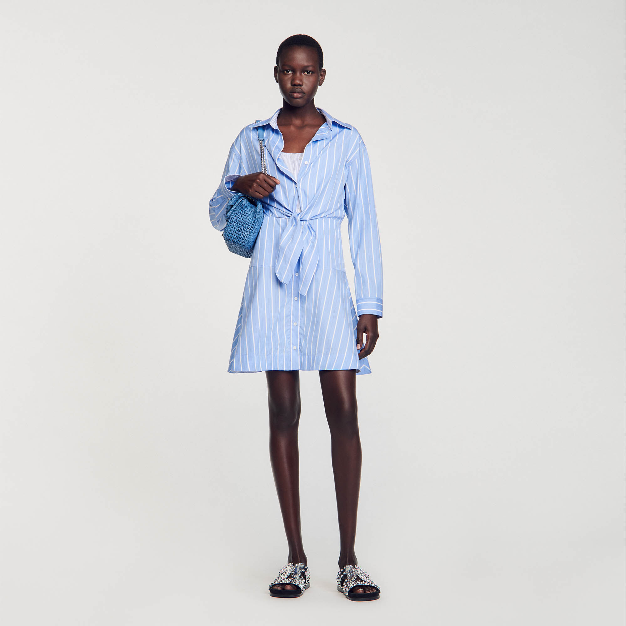 Tie front outlet shirt dress