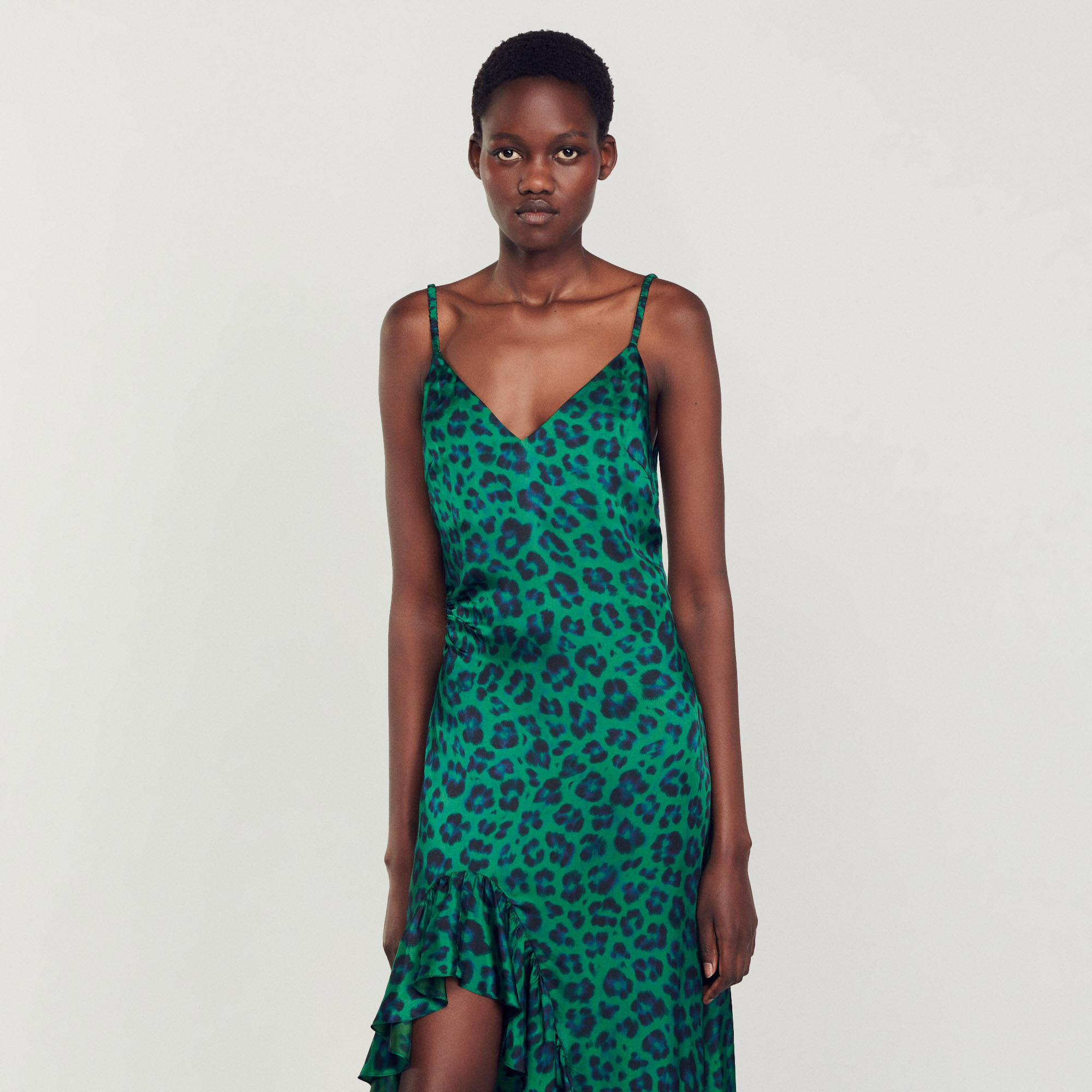 Green leopard online print midi dress