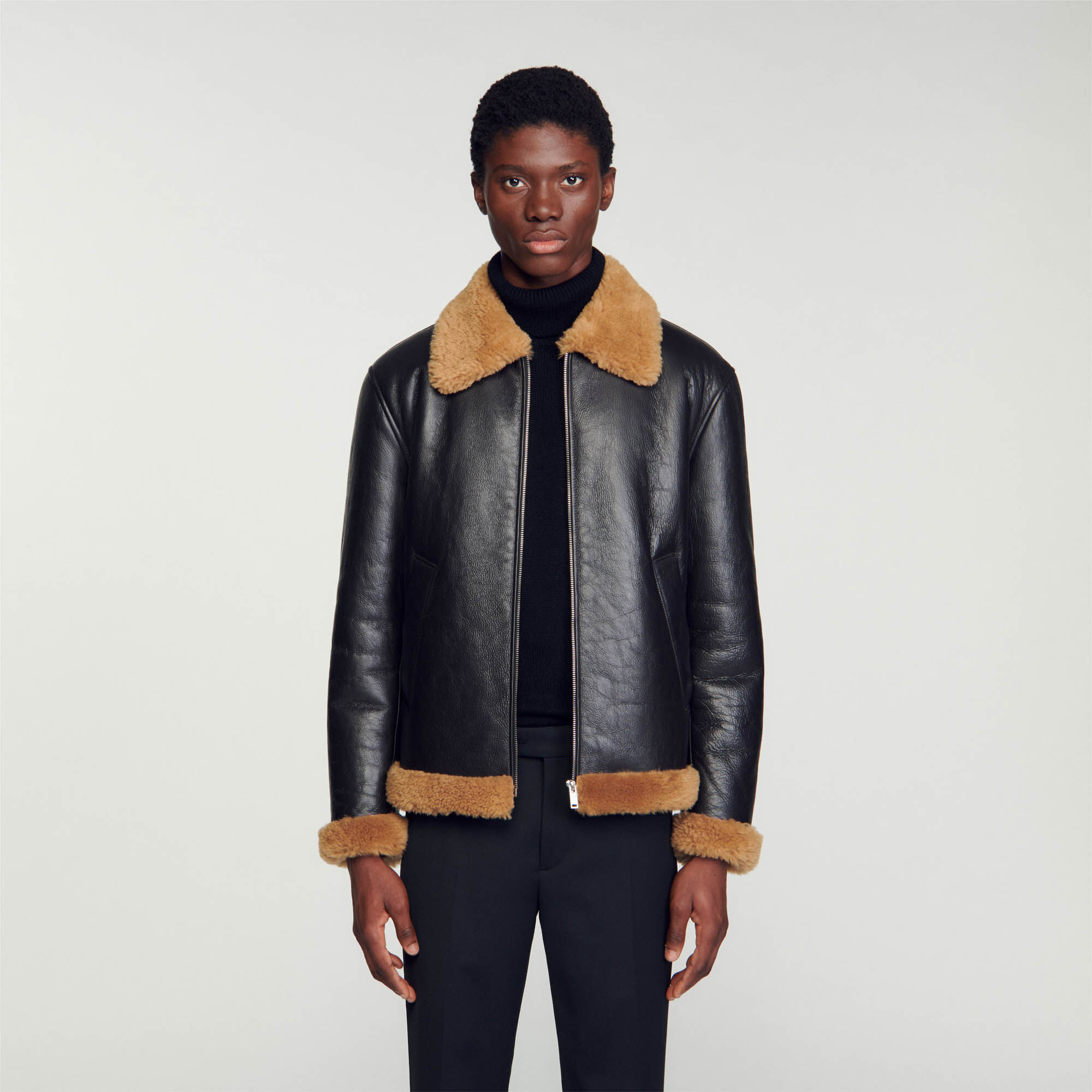Sandro sheepskin coat store
