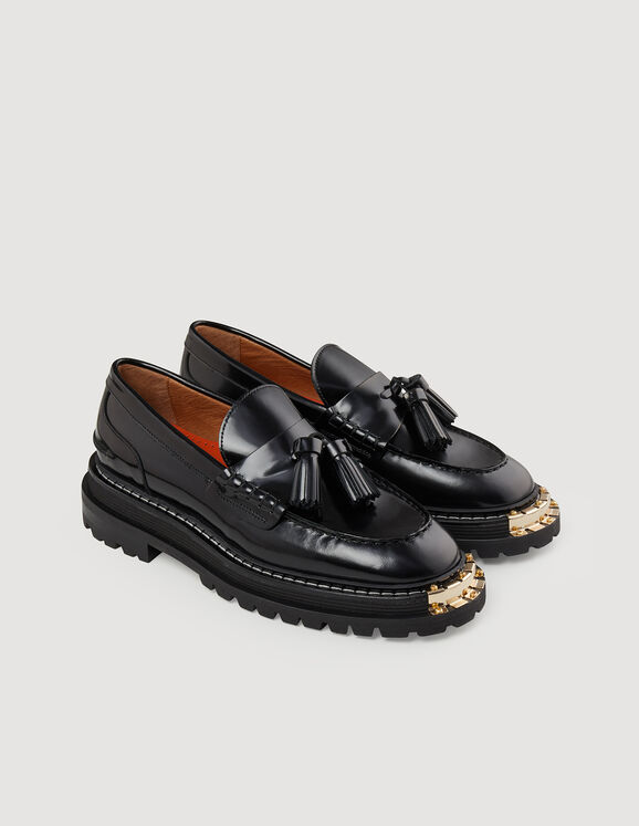 Thick-soled leather loafers Black Femme