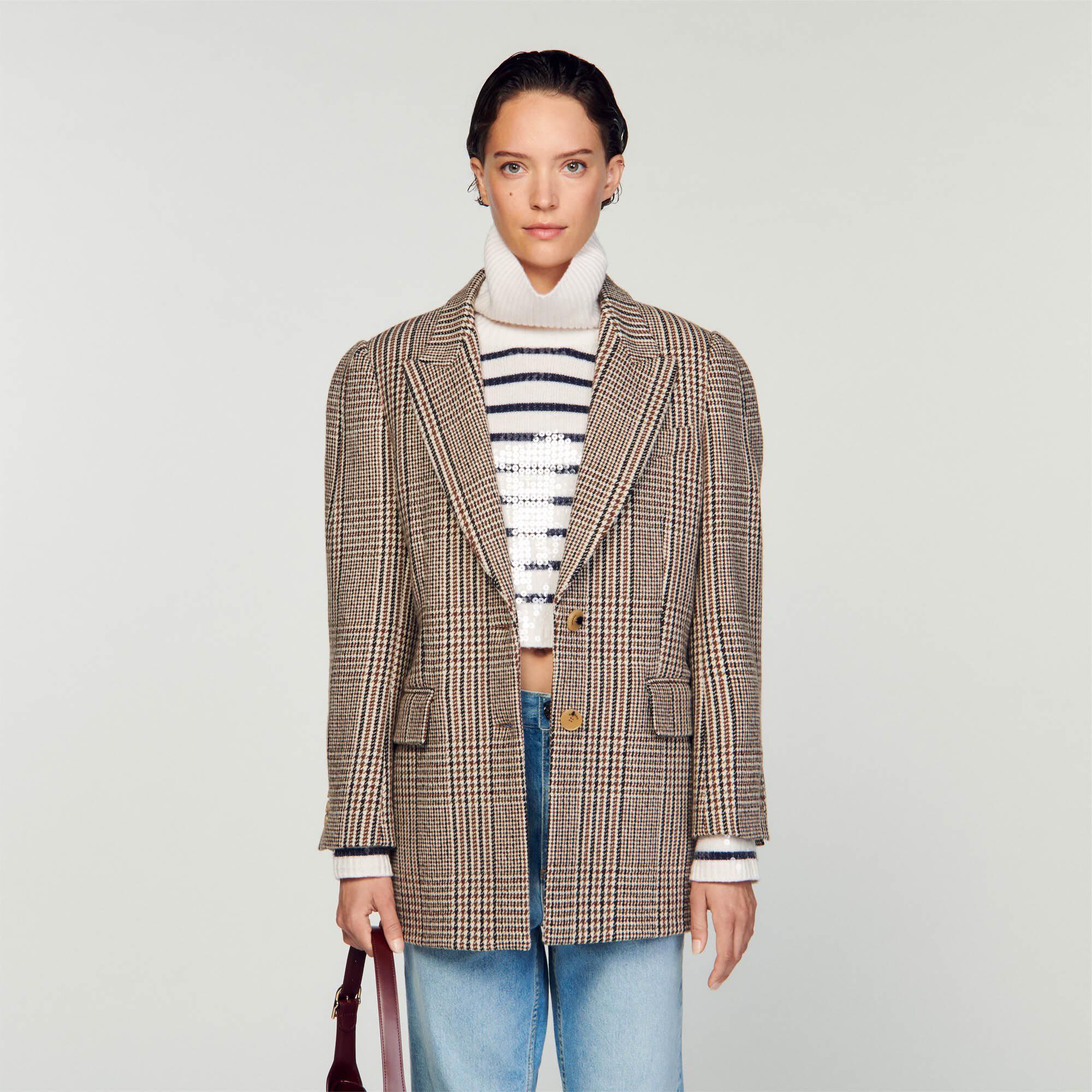 Sandro tartan tailored jacket discount