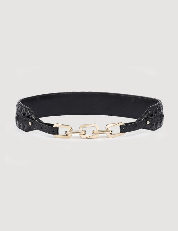Patent leather and link belt Black Femme