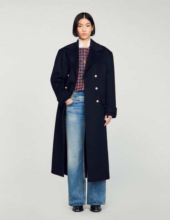 Long double-breasted coat Navy Blue Femme