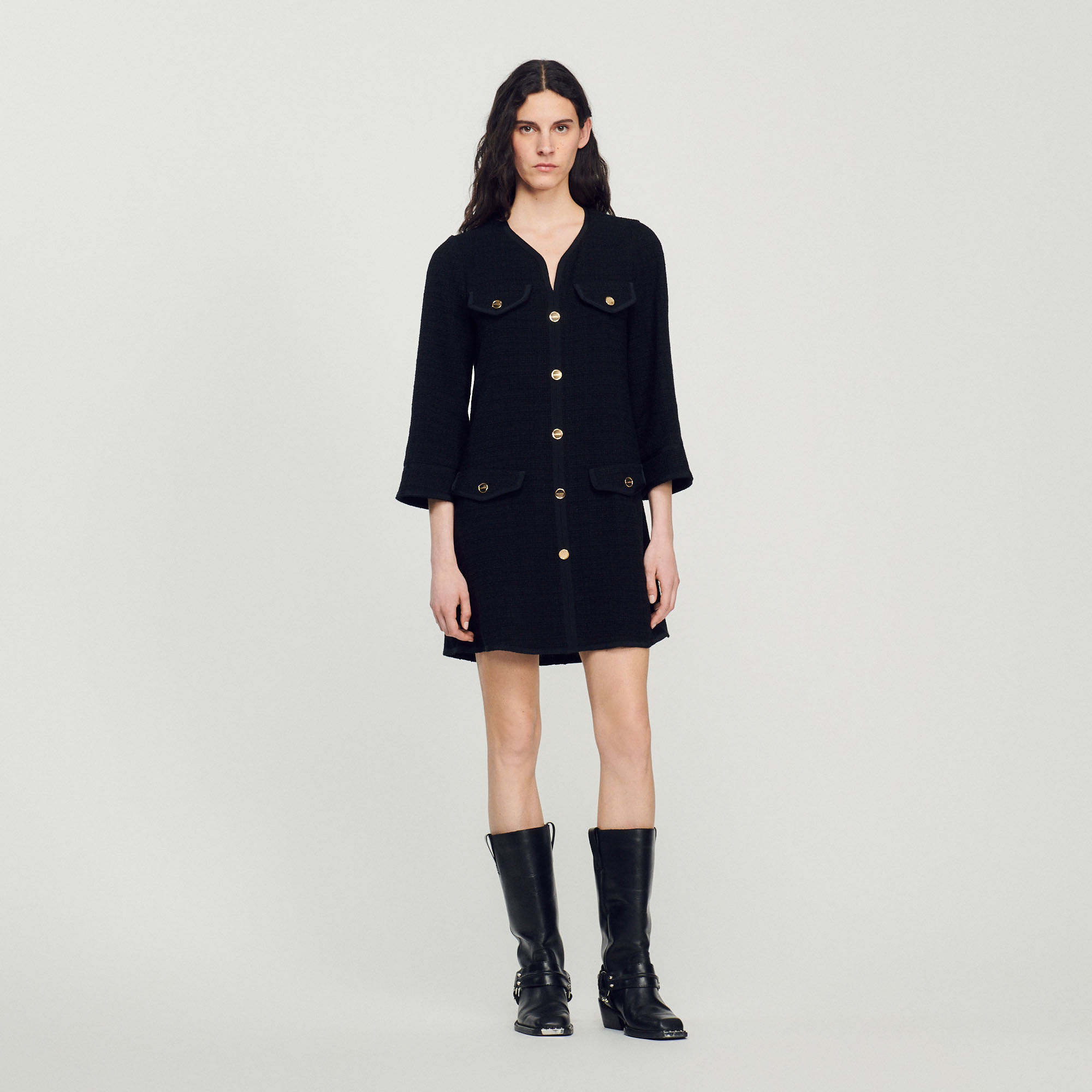 Long sleeved short tweed dress Dresses Sandro paris
