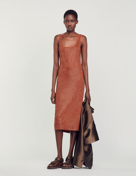Rhinestone-embellished dress Brown Femme