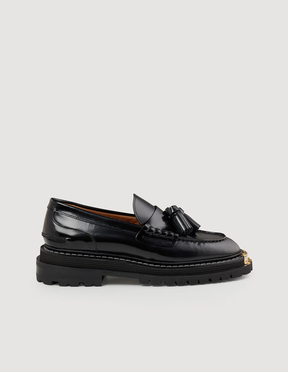 Thick-soled leather loafers Black Femme