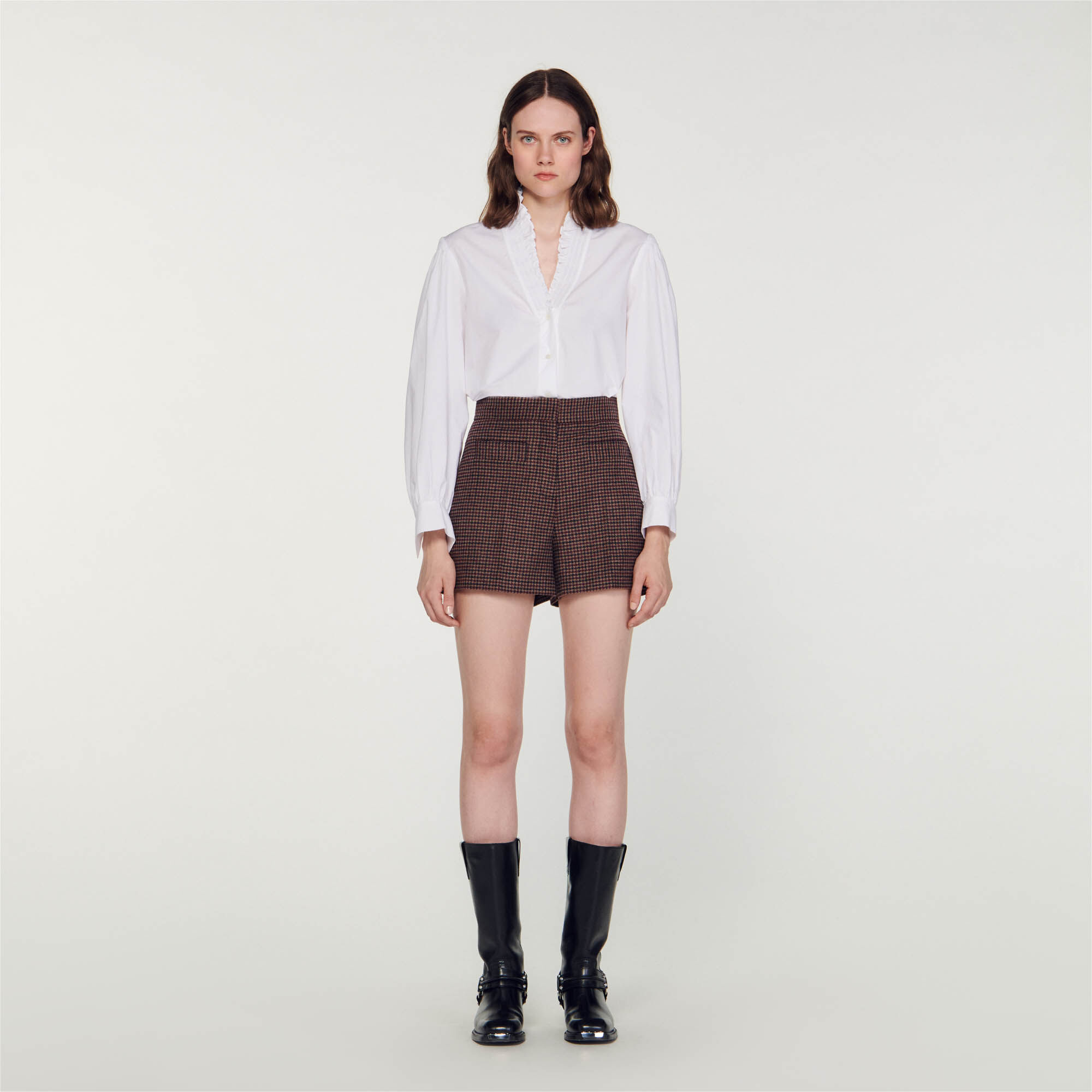 Jupe pied de poule marron sales