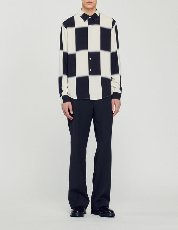 Flowing shirt with check print Ecru / Black Homme
