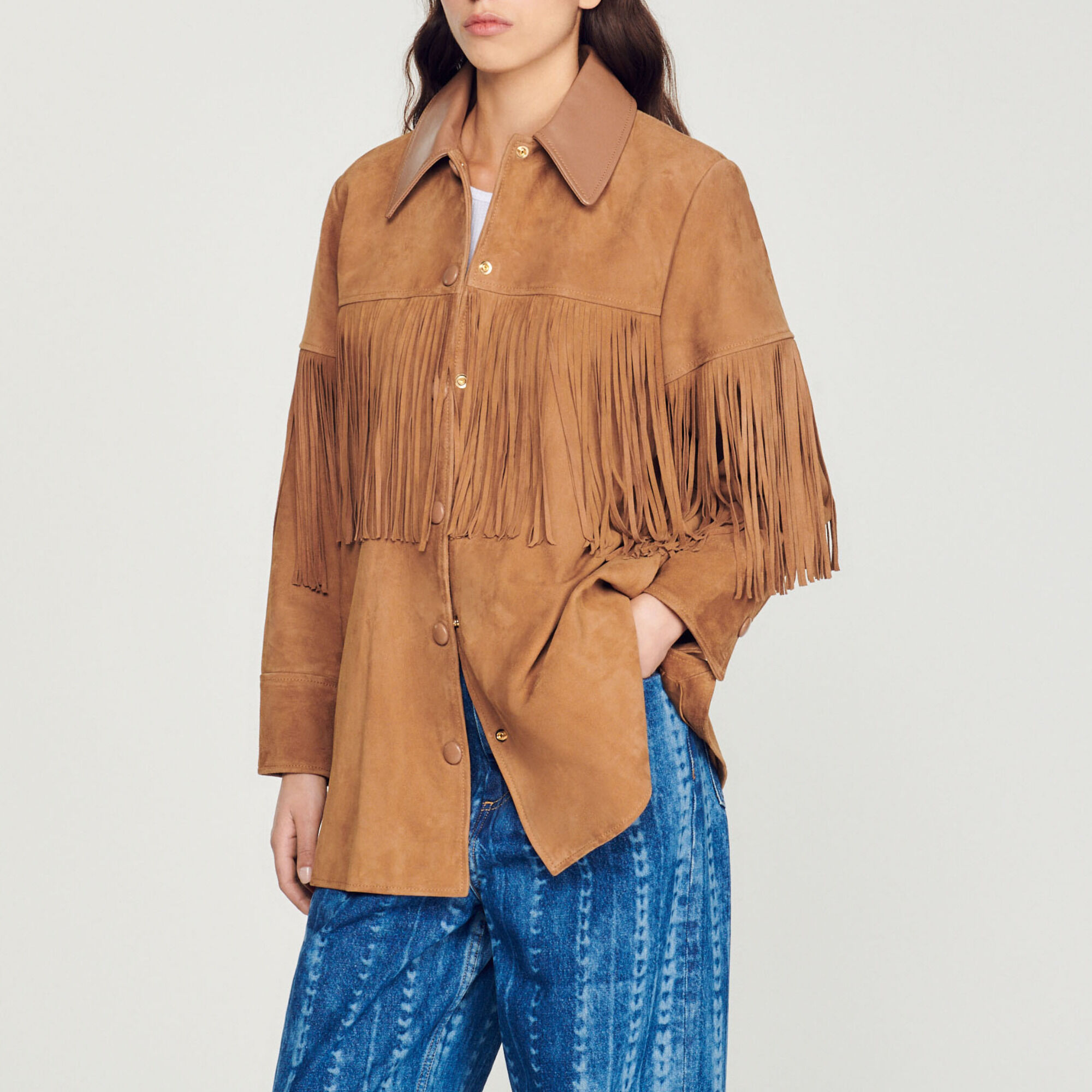 Long fringed leather jacket All Selection Sandro paris
