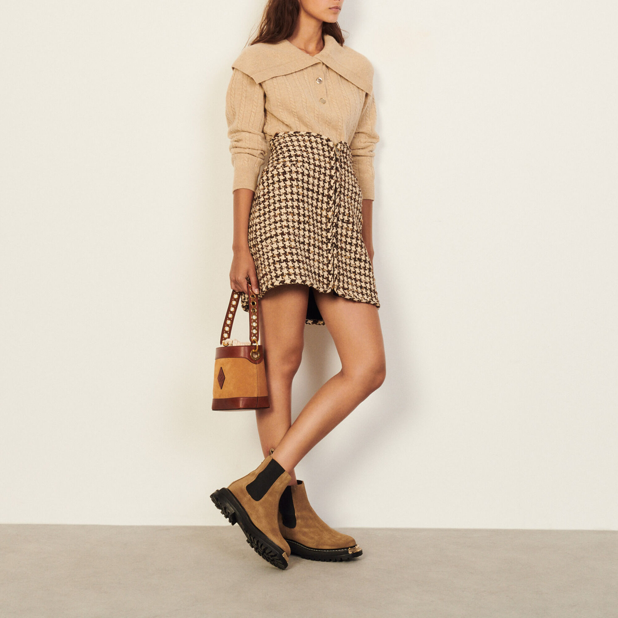 sandro brown leather skirt