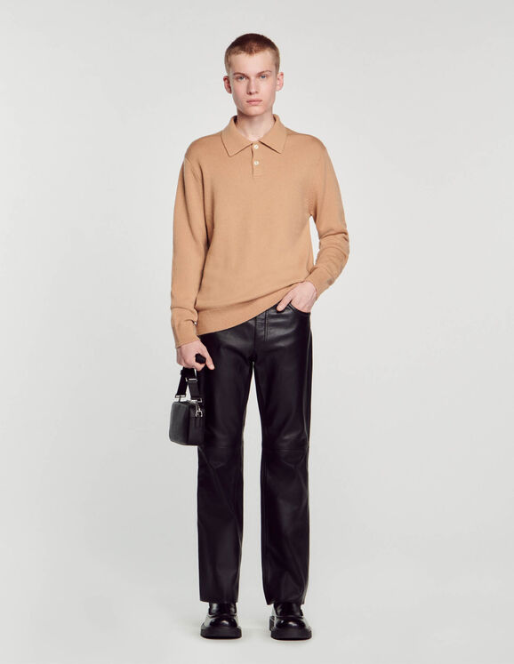 Wool and cashmere polo shirt Camel Homme