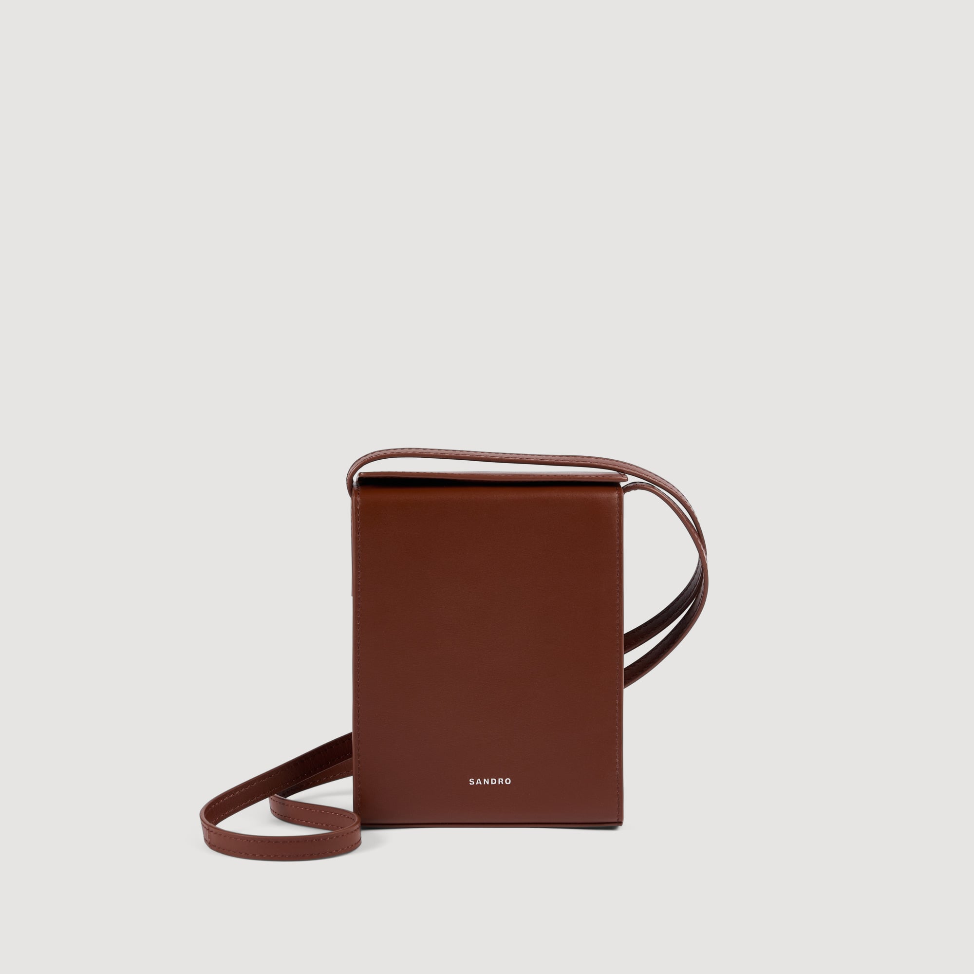Leather logo phone holder brown for Men | Sandro Paris