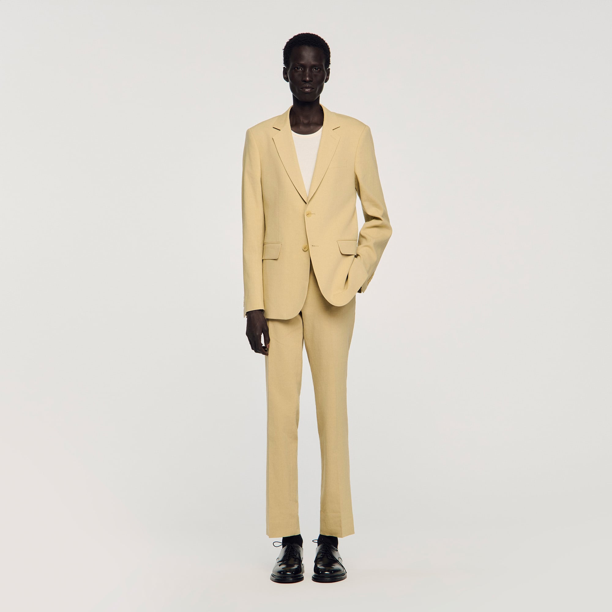 Classic linen suit jacket white / beige for Men | Sandro Paris