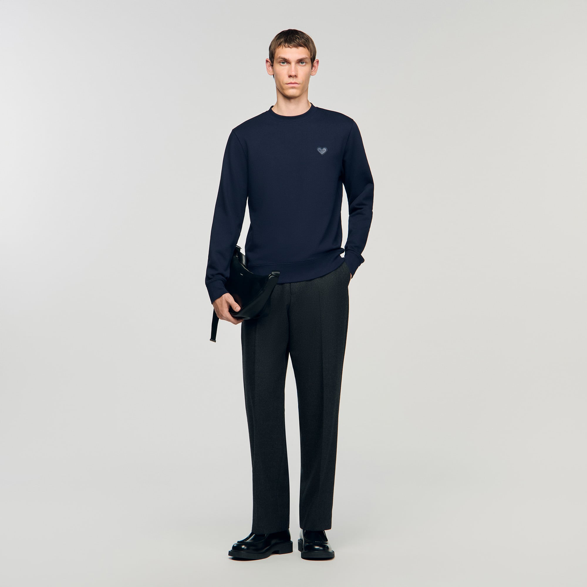 Heart patch sweatshirt blue for Men | Sandro Paris