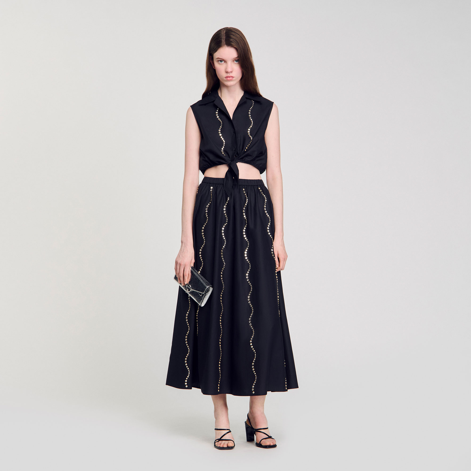 Long rhinestone skirt black / gray For Women | Sandro Paris