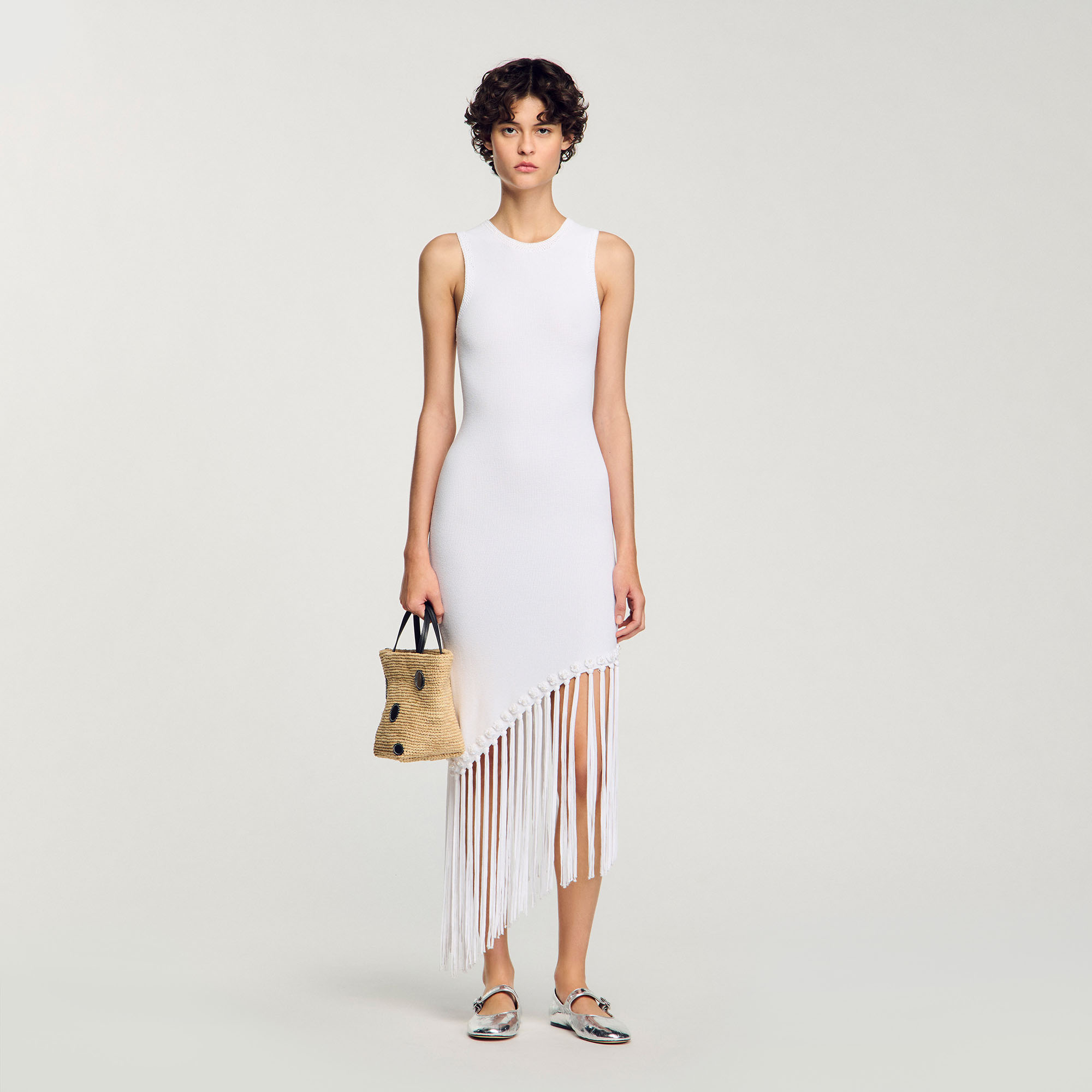 Fringed crochet maxi dress white / beige For Women | Sandro