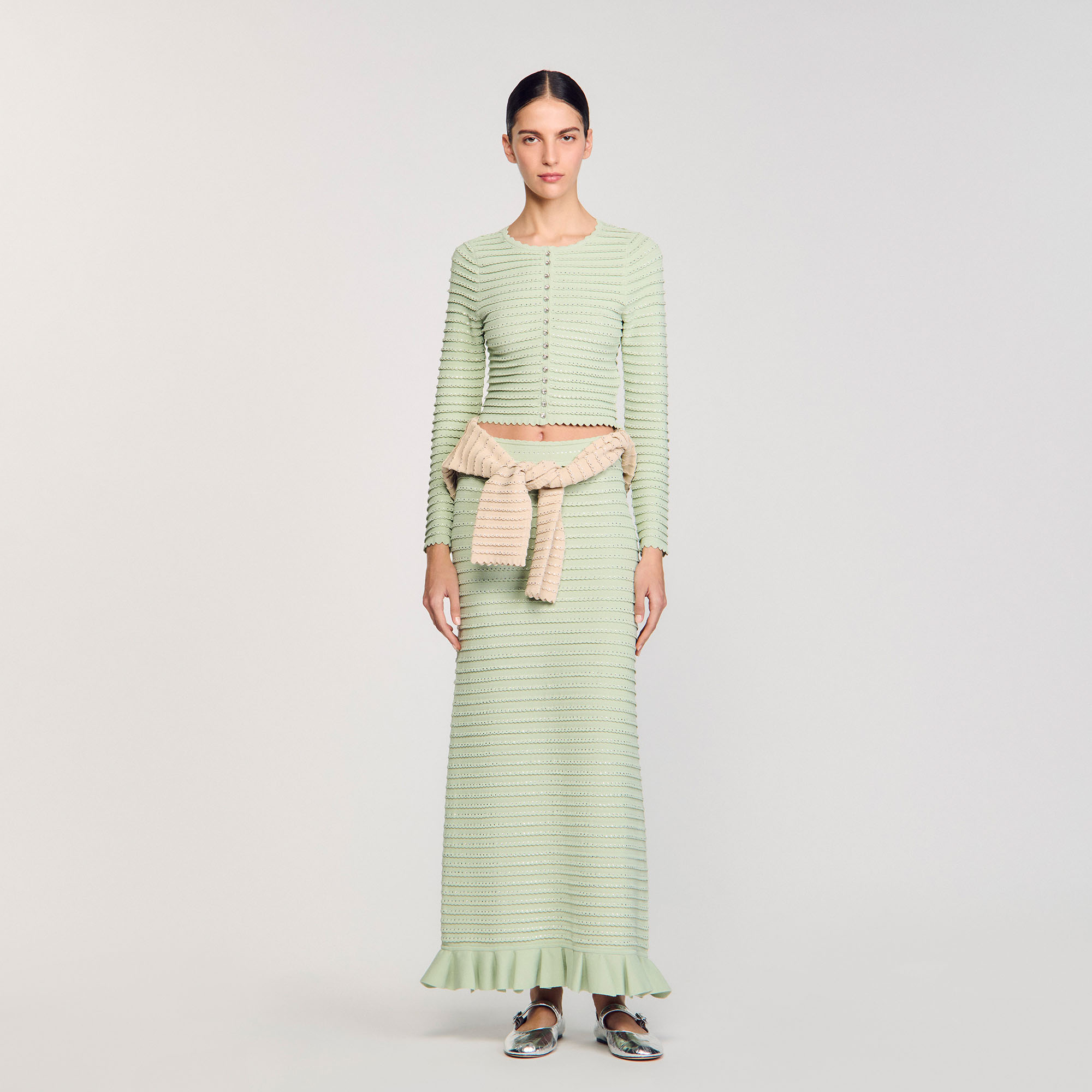 SANDRO ストライプカーディガンフリルなし 長袖 All Needles Lurex Poly Cardigan | Pasand by ne Quittez pas