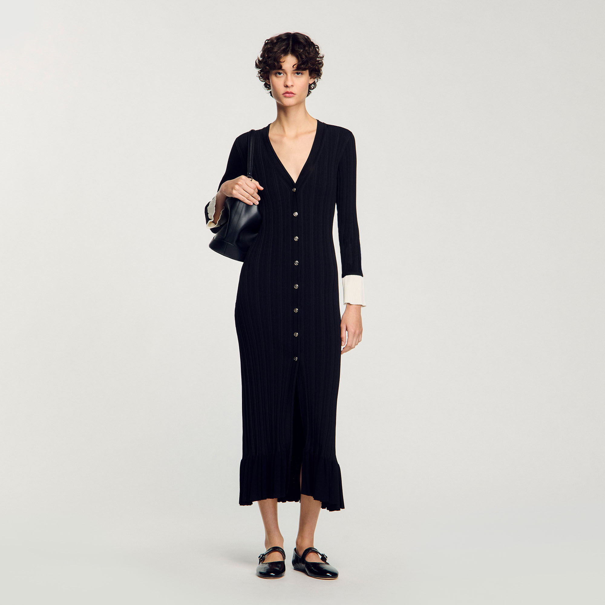 Two-tone knit maxi dress black / gray For Women | Sandro Paris