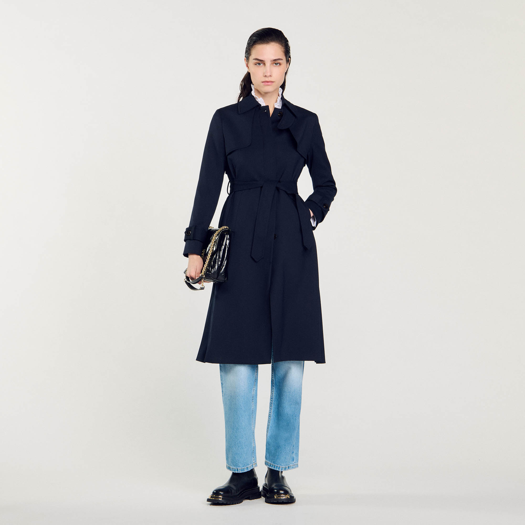 【新品未使用】CIEL'AIR /Side Pleats Trench Coat Sacai - Chiffon-Side Colorblocked Belted Trench Coat | Story