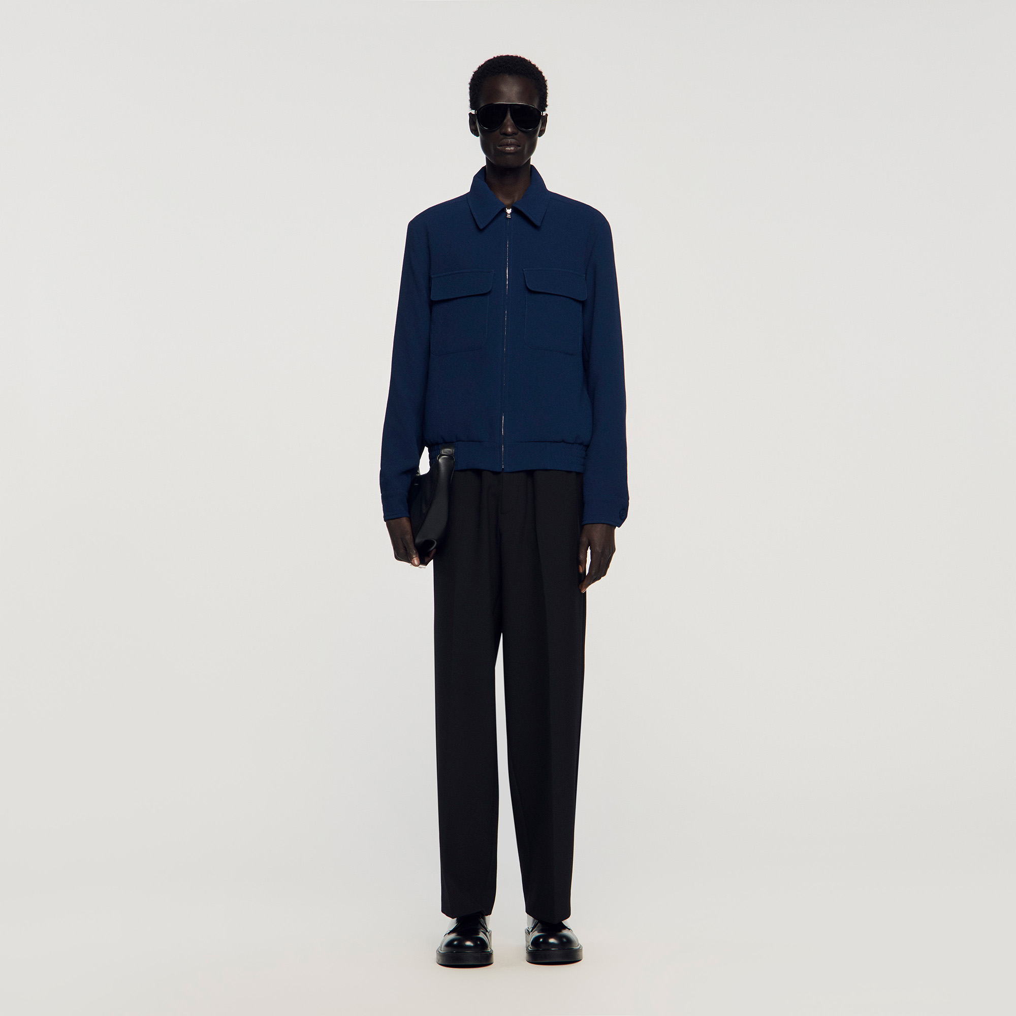 Textured zip-up jacket blue for Men | Sandro Paris