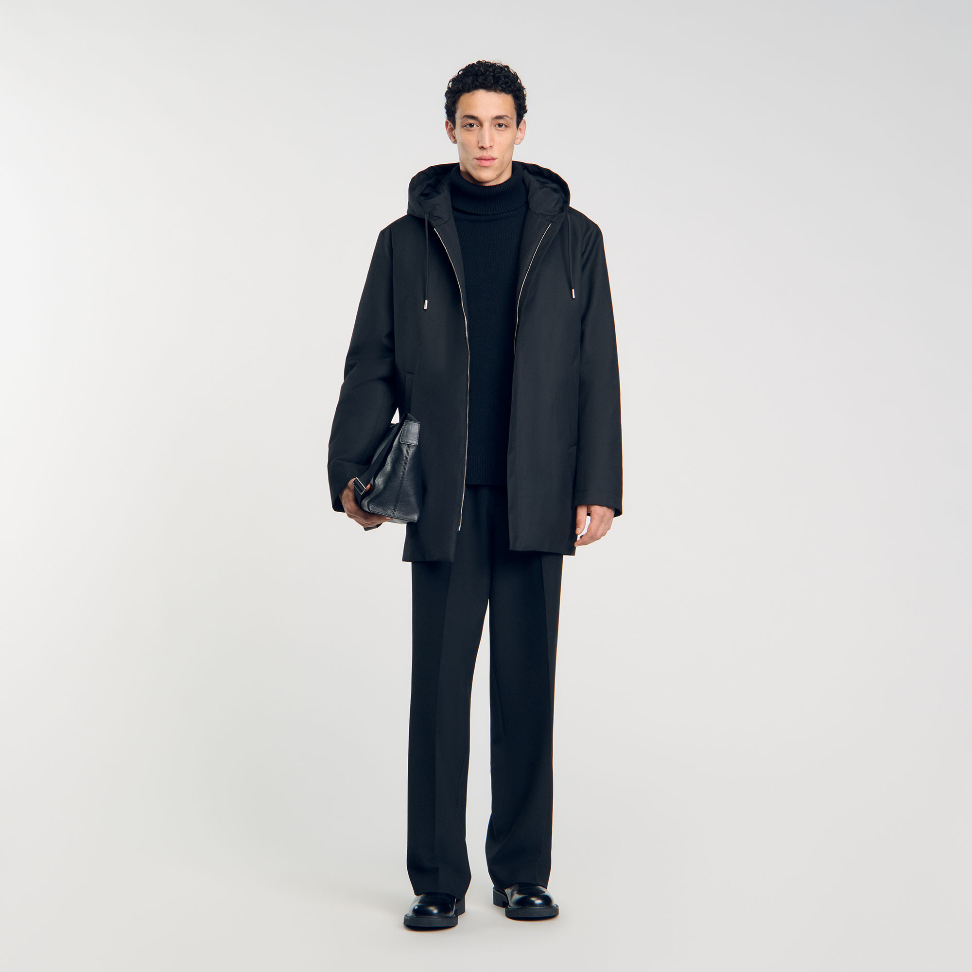 Hooded parka with zip black / gray for Men | Sandro Paris