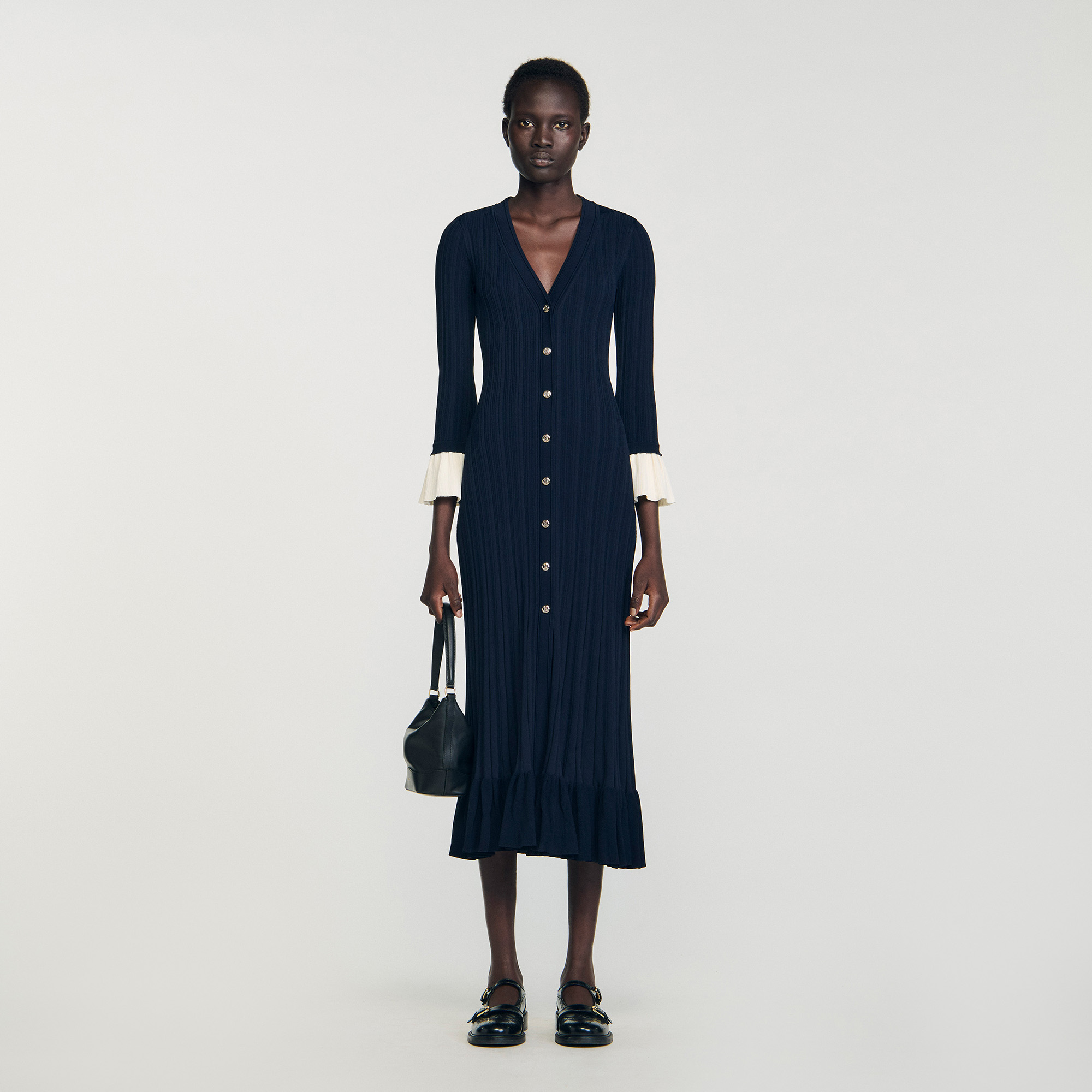Two-tone knit maxi dress blue For Women | Sandro Paris