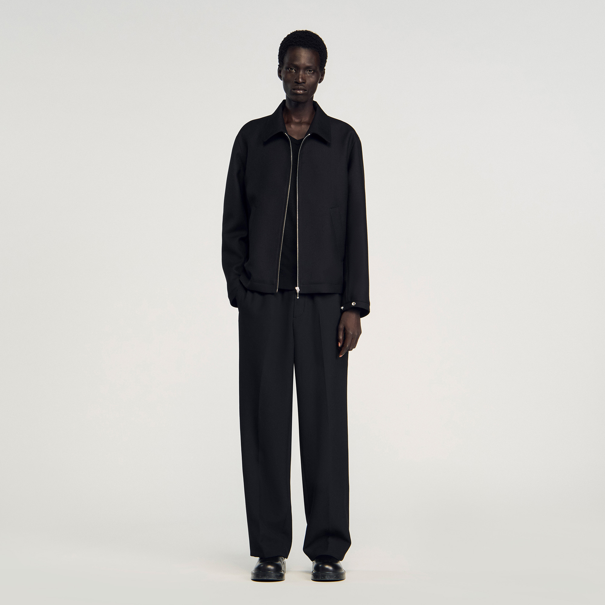 Zip-up jacket black / gray for Men | Sandro Paris