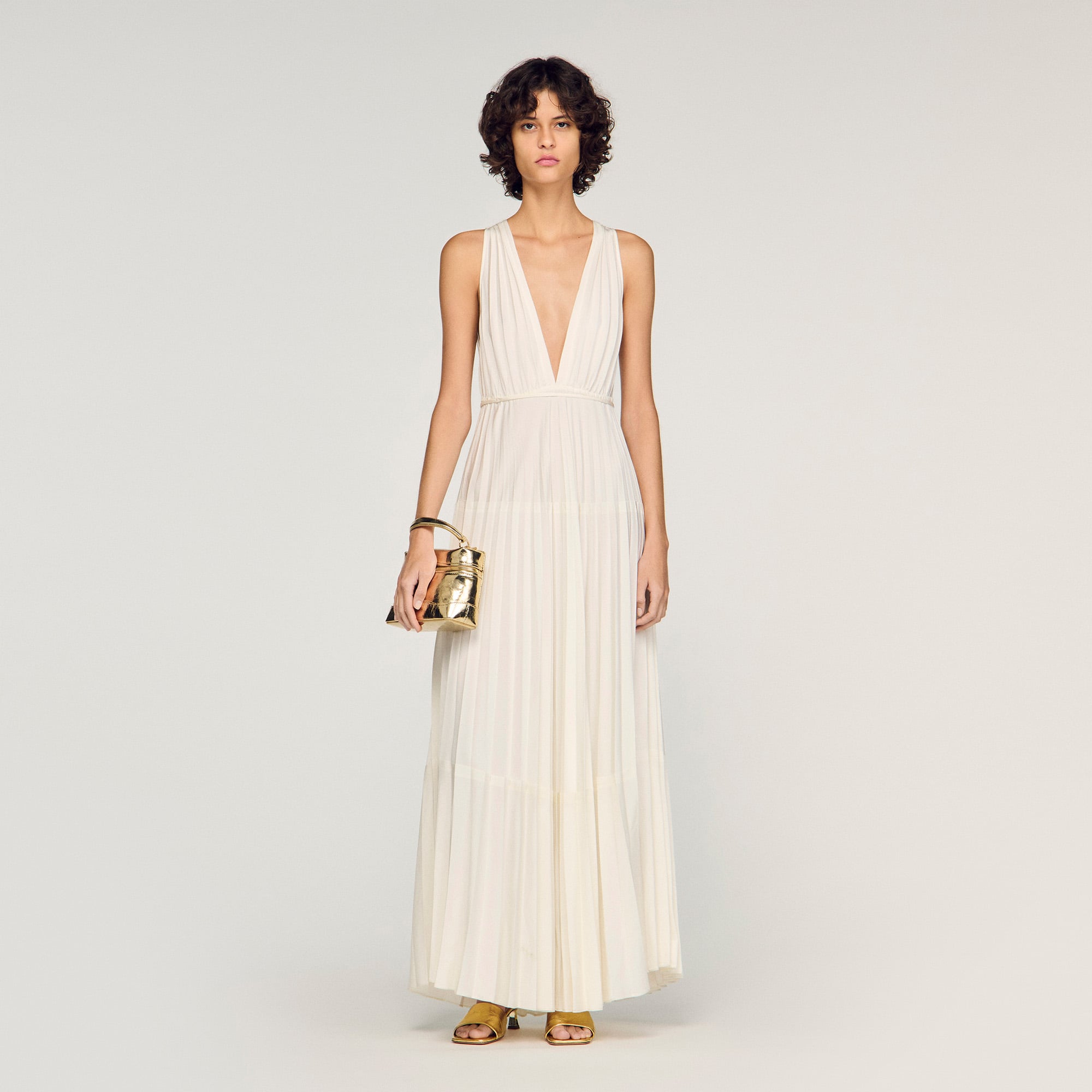 sandro pleated maxi dress Pleated maxi dress white / beige For Women
