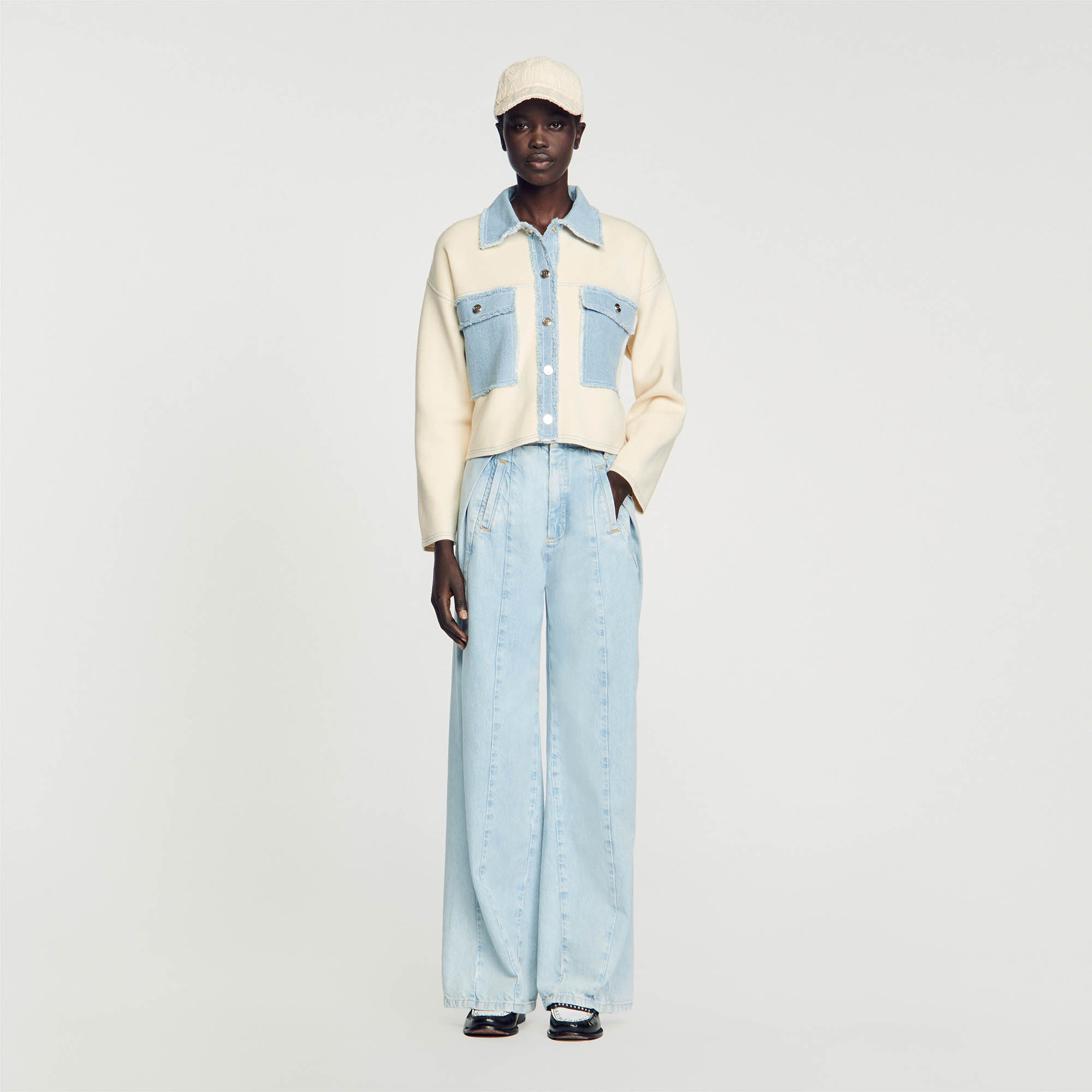 Oversized dual-material coatigan white / beige For Women