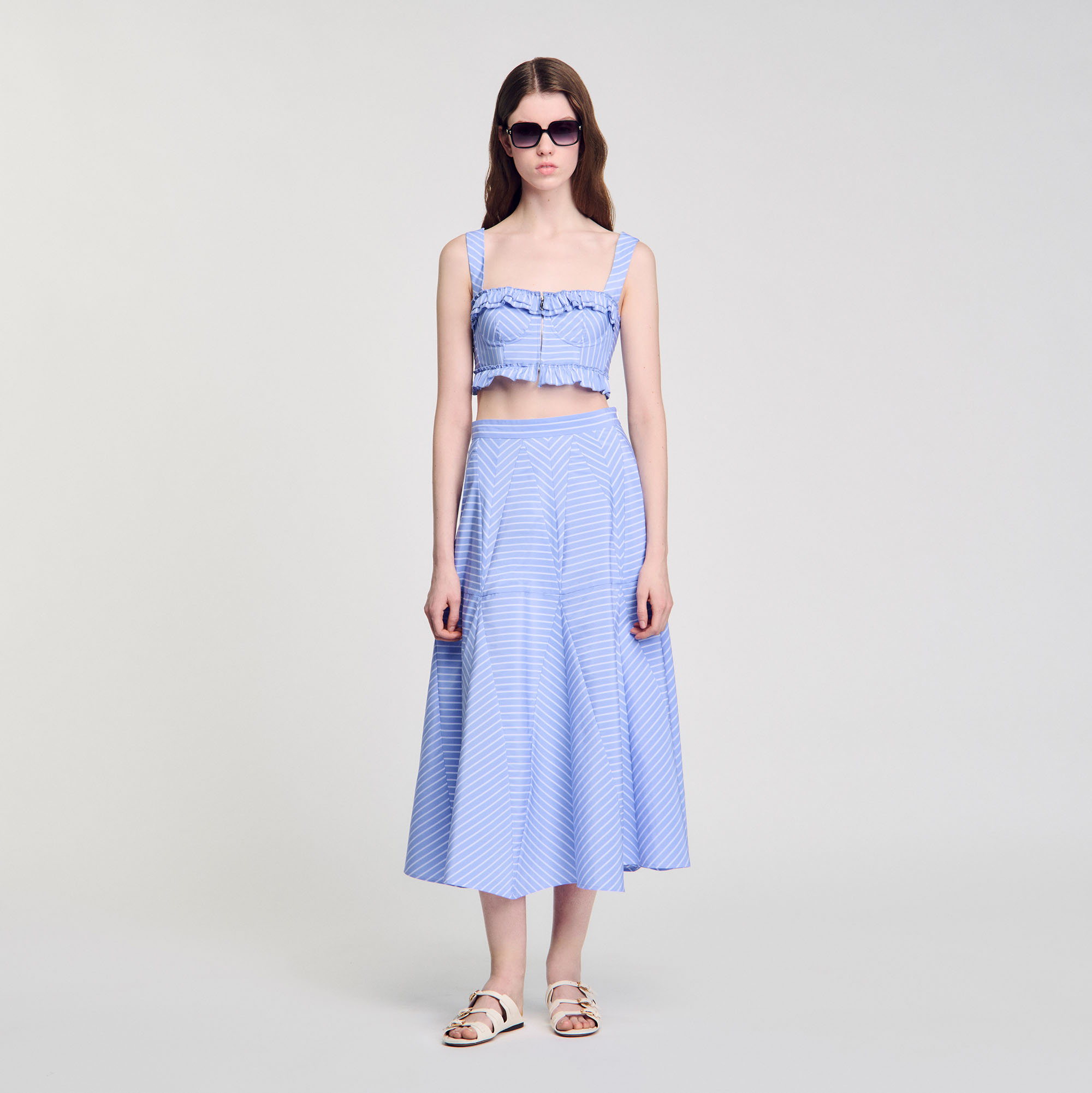 Long striped skirt blue For Women | Sandro Paris