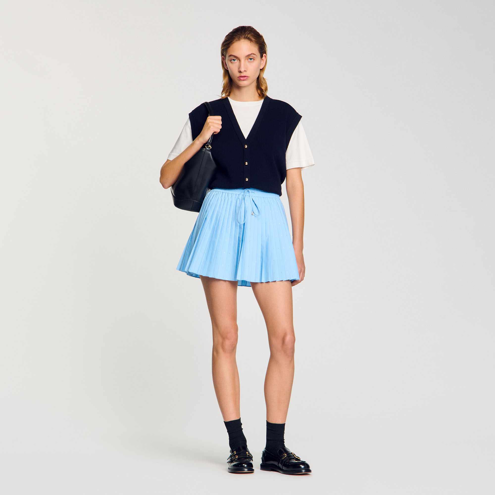 Two-tone wool and cashmere jumper blue For Women | Sandro Paris