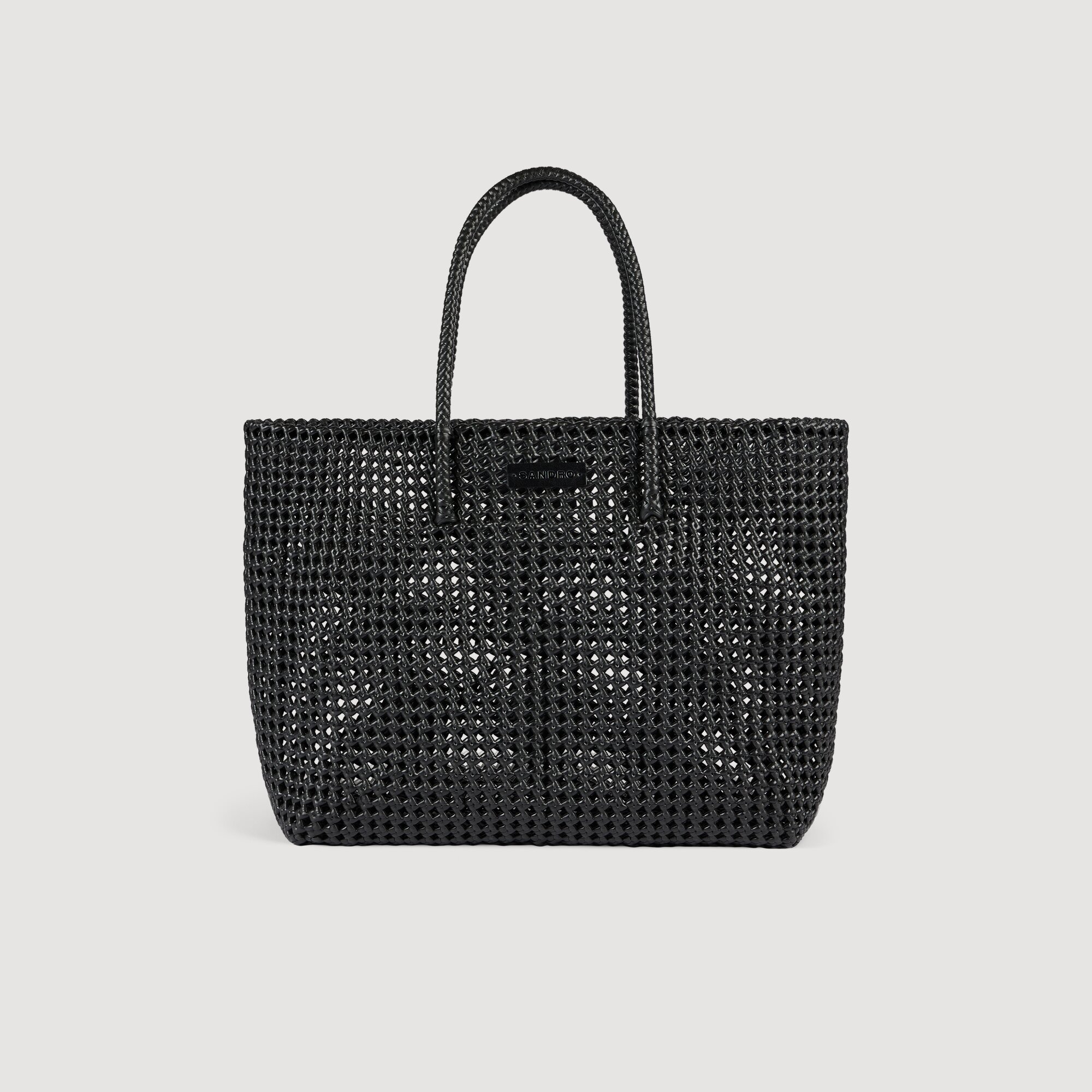 Woven tote bag with patch black / gray for Men | Sandro Paris