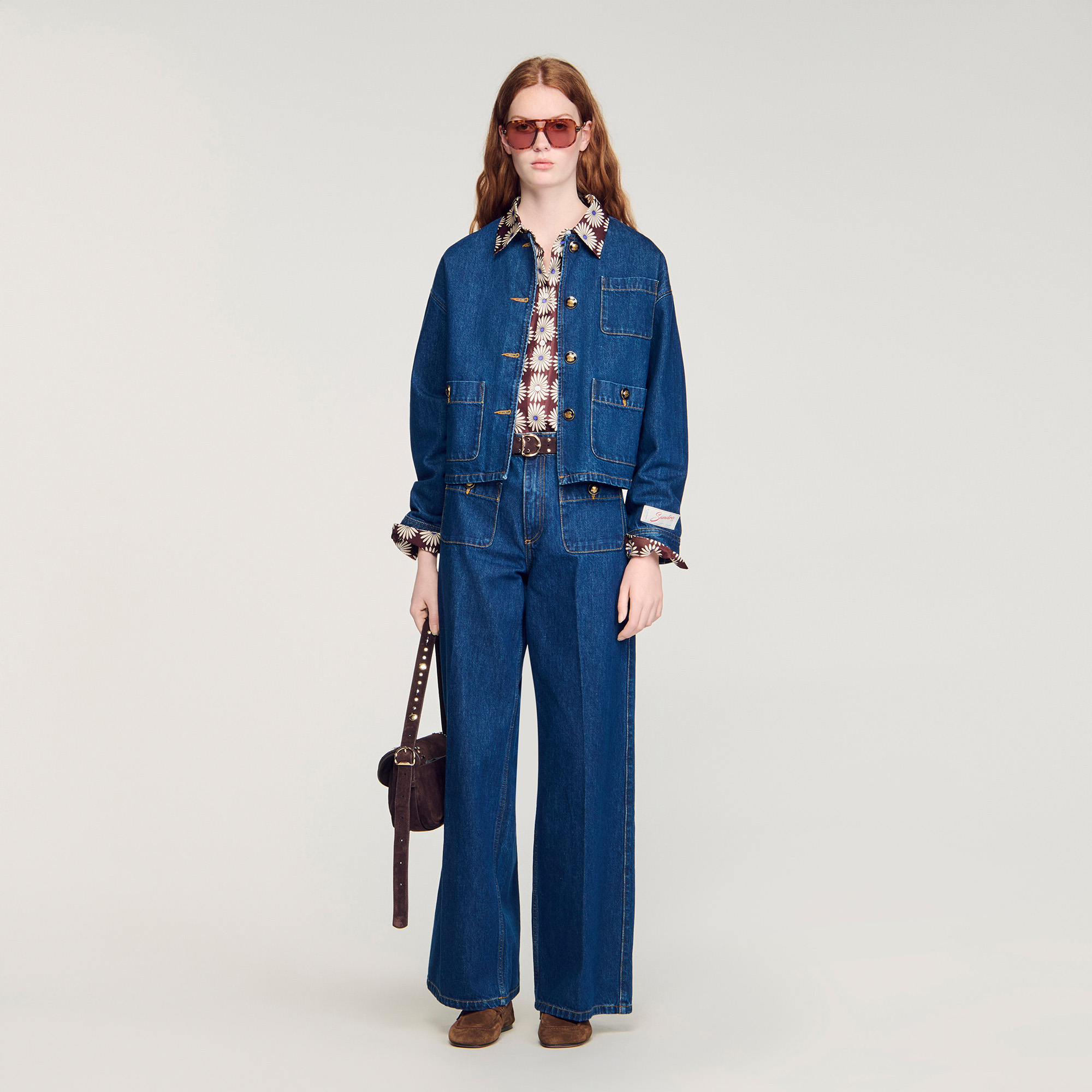 Denim jacket with fancy buttons blue For Women | Sandro Paris