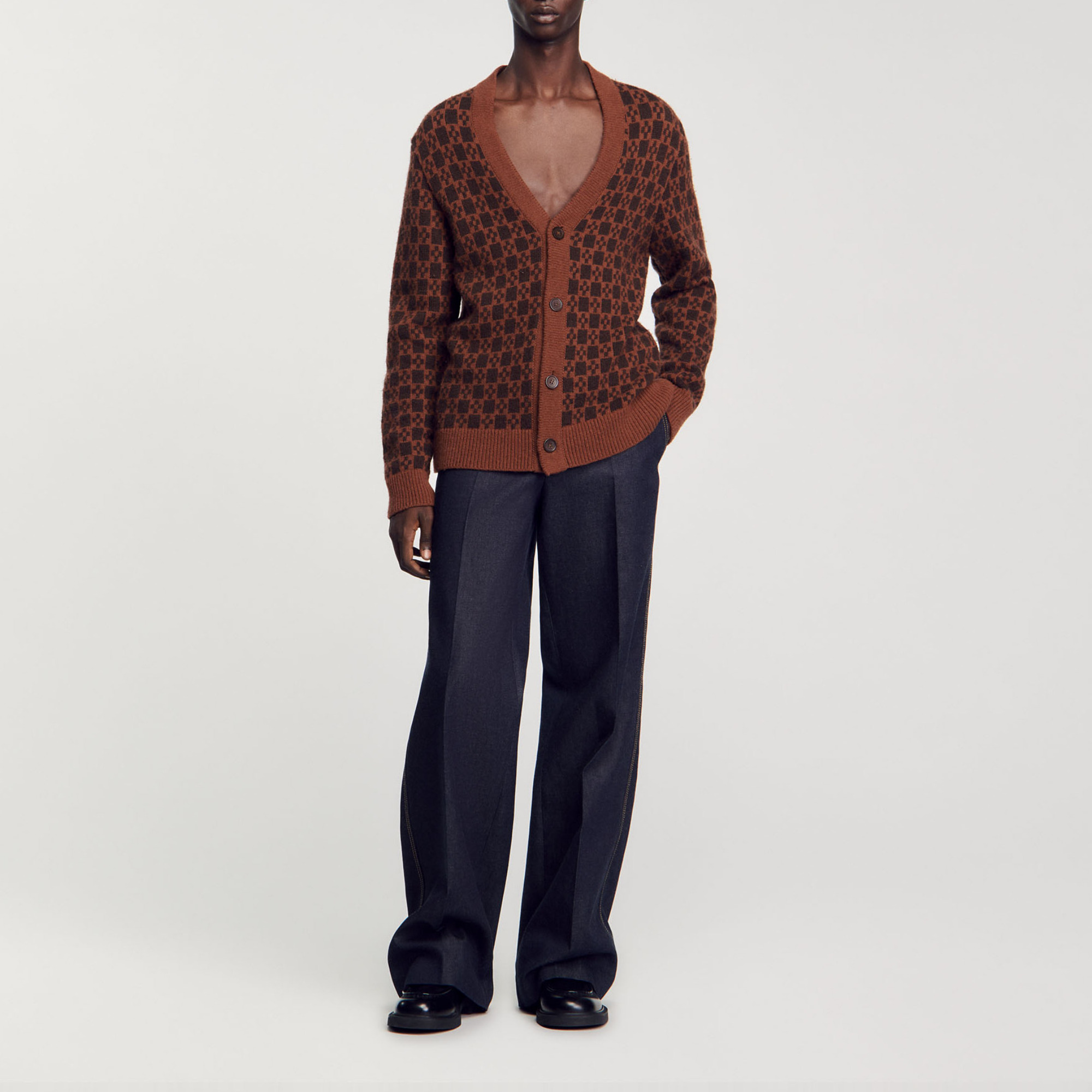 Jacquard square cross pattern red for Men | Sandro Paris