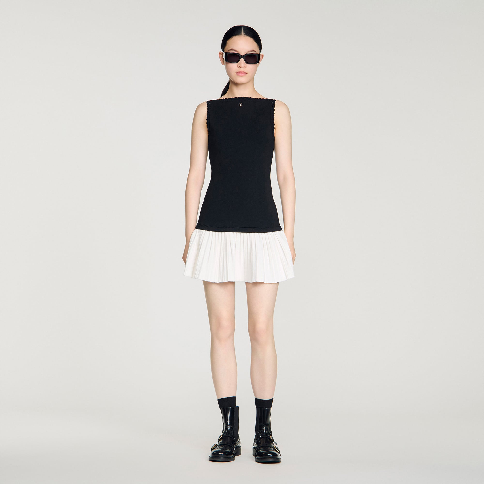 Two-tone short dress black / gray For Women | Sandro Paris