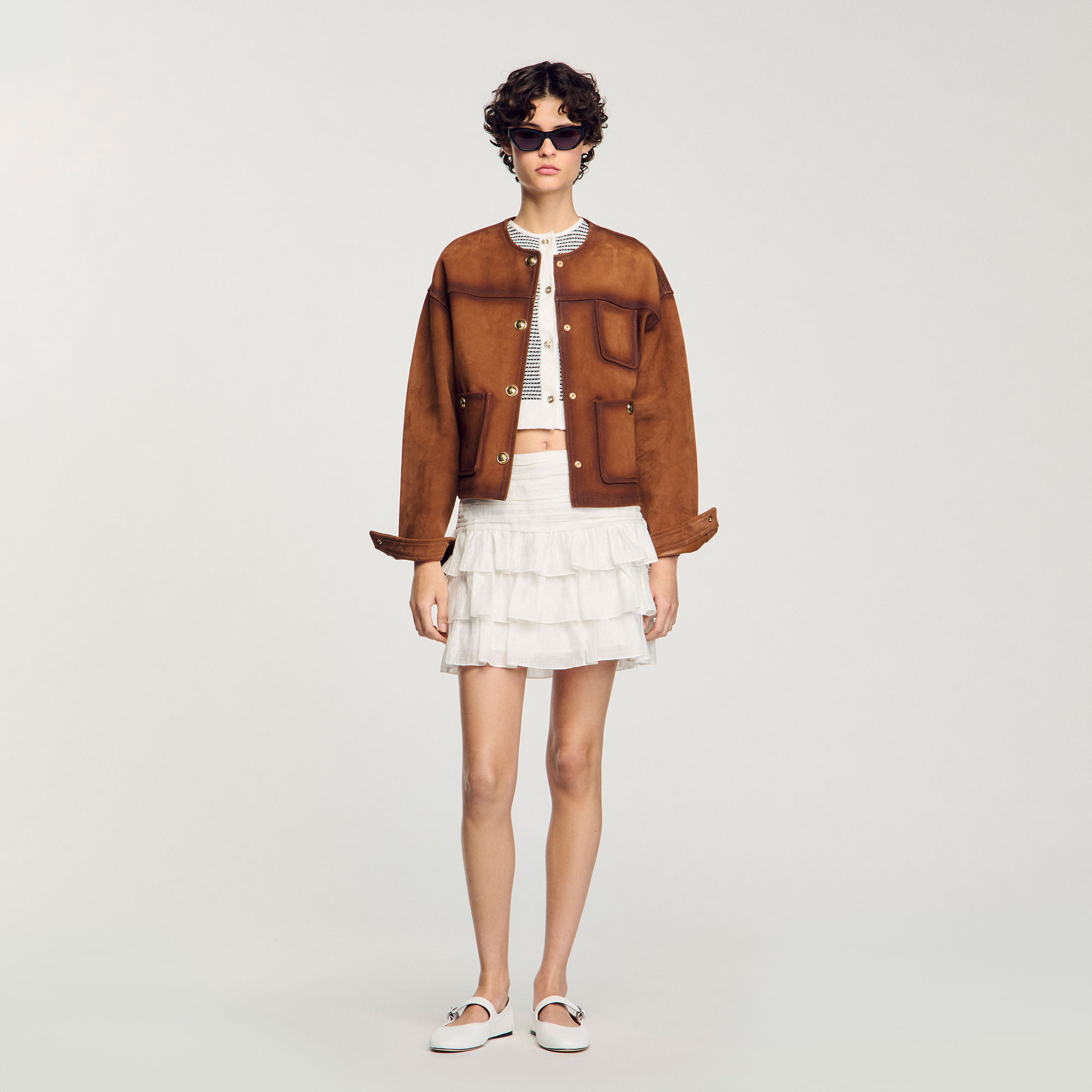 Short ruffled skirt white / beige For Women | Sandro Paris