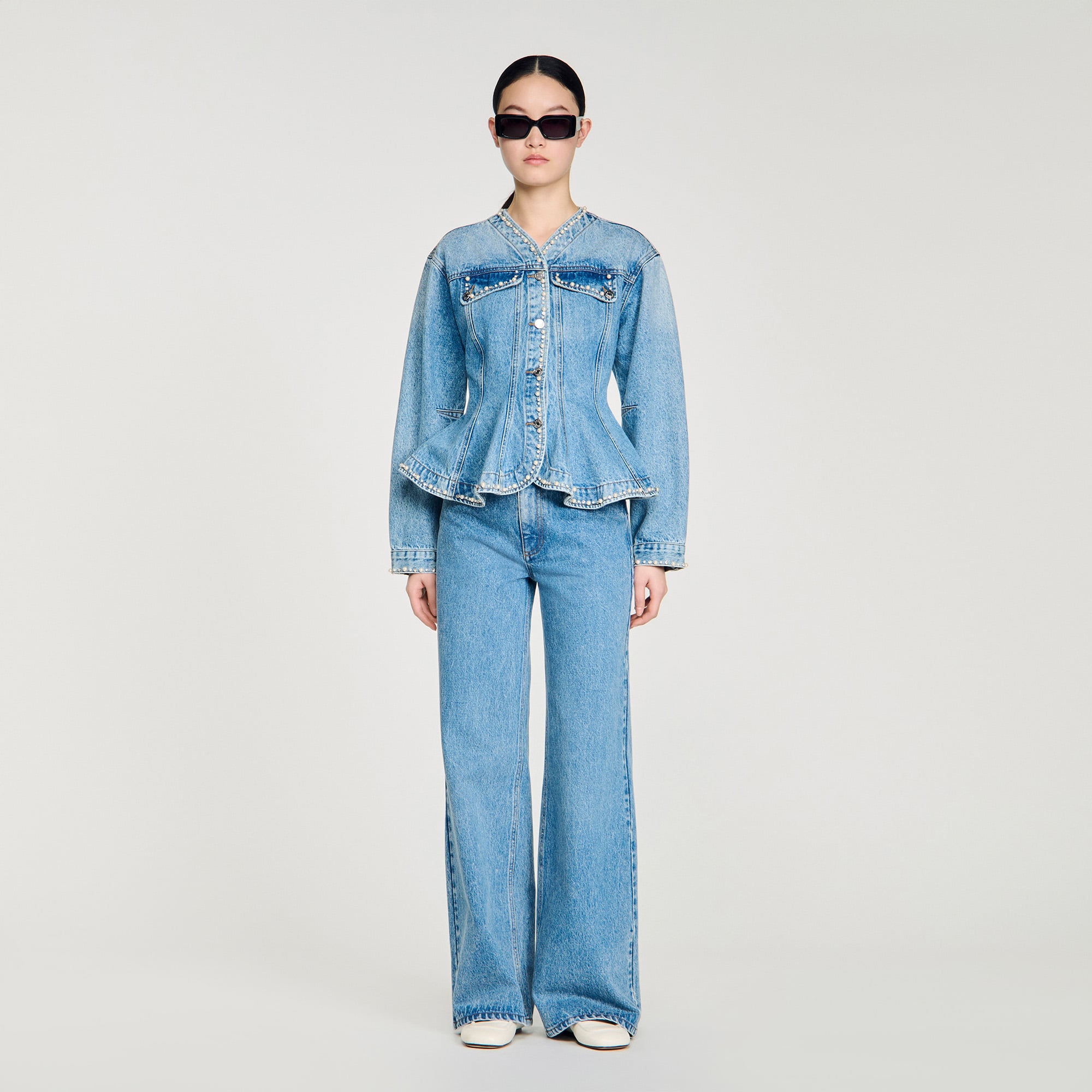 Beaded denim jacket blue For Women | Sandro Paris