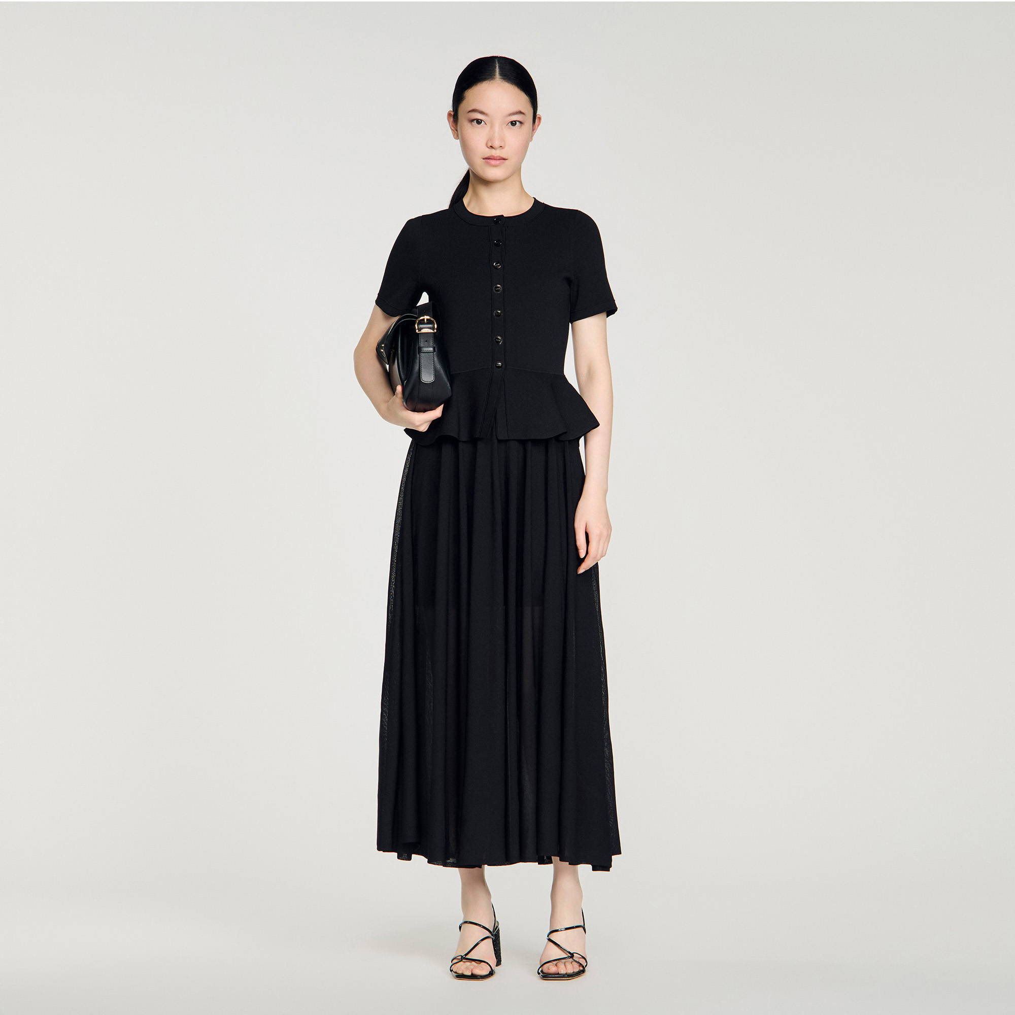 Peplum knit maxi dress black / gray For Women | Sandro Paris