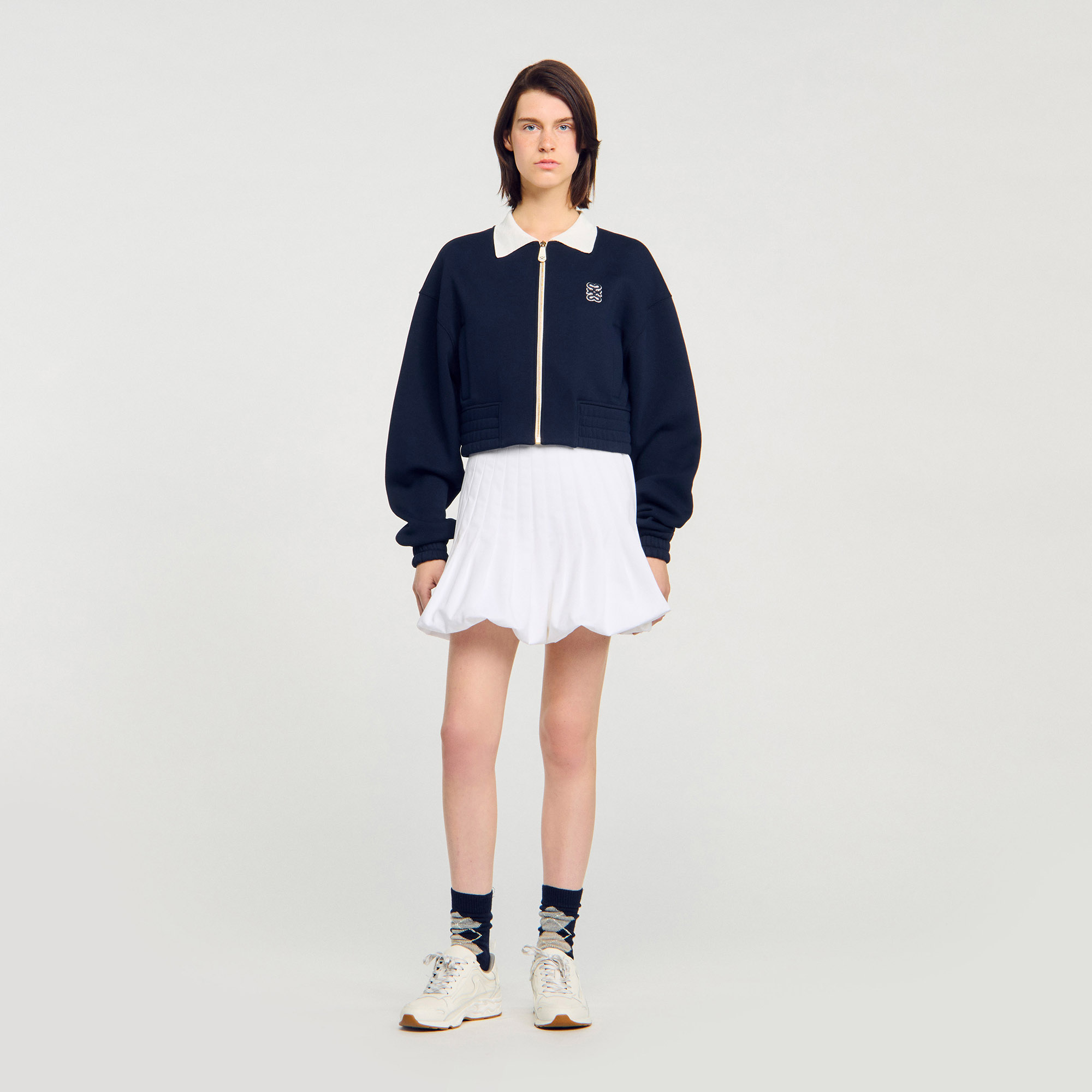 Cropped two-tone sweatshirt blue For Women | Sandro Paris