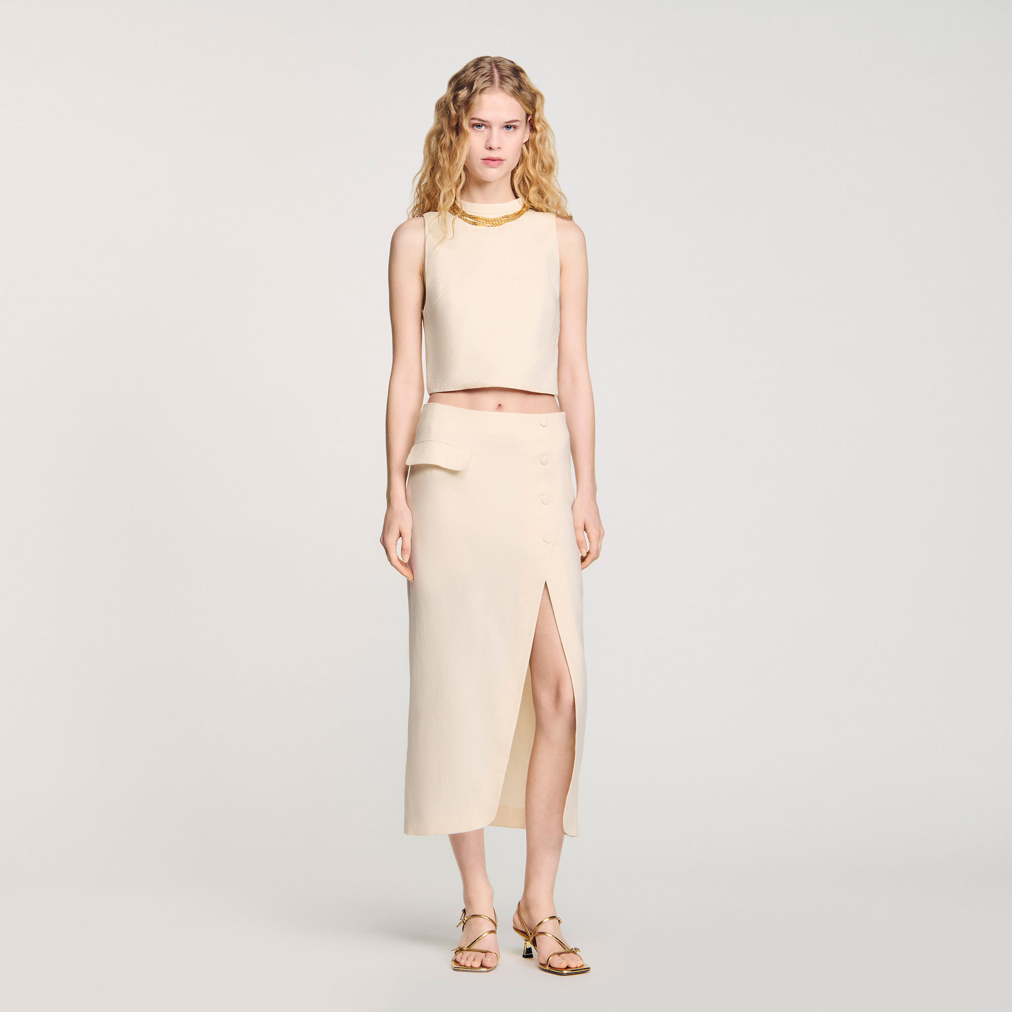 Long slit skirt white / beige For Women | Sandro Paris