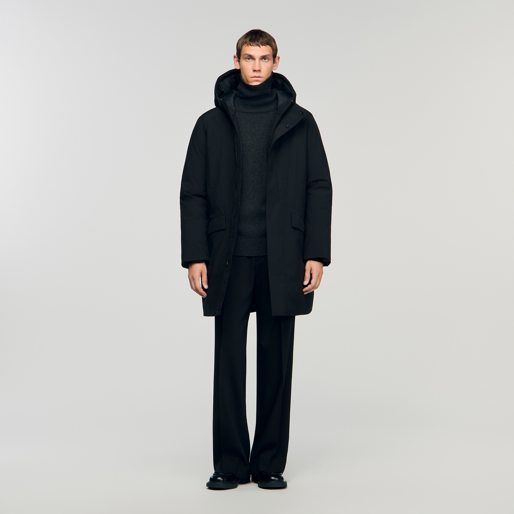 Hooded parka with zip black / gray for Men | Sandro Paris