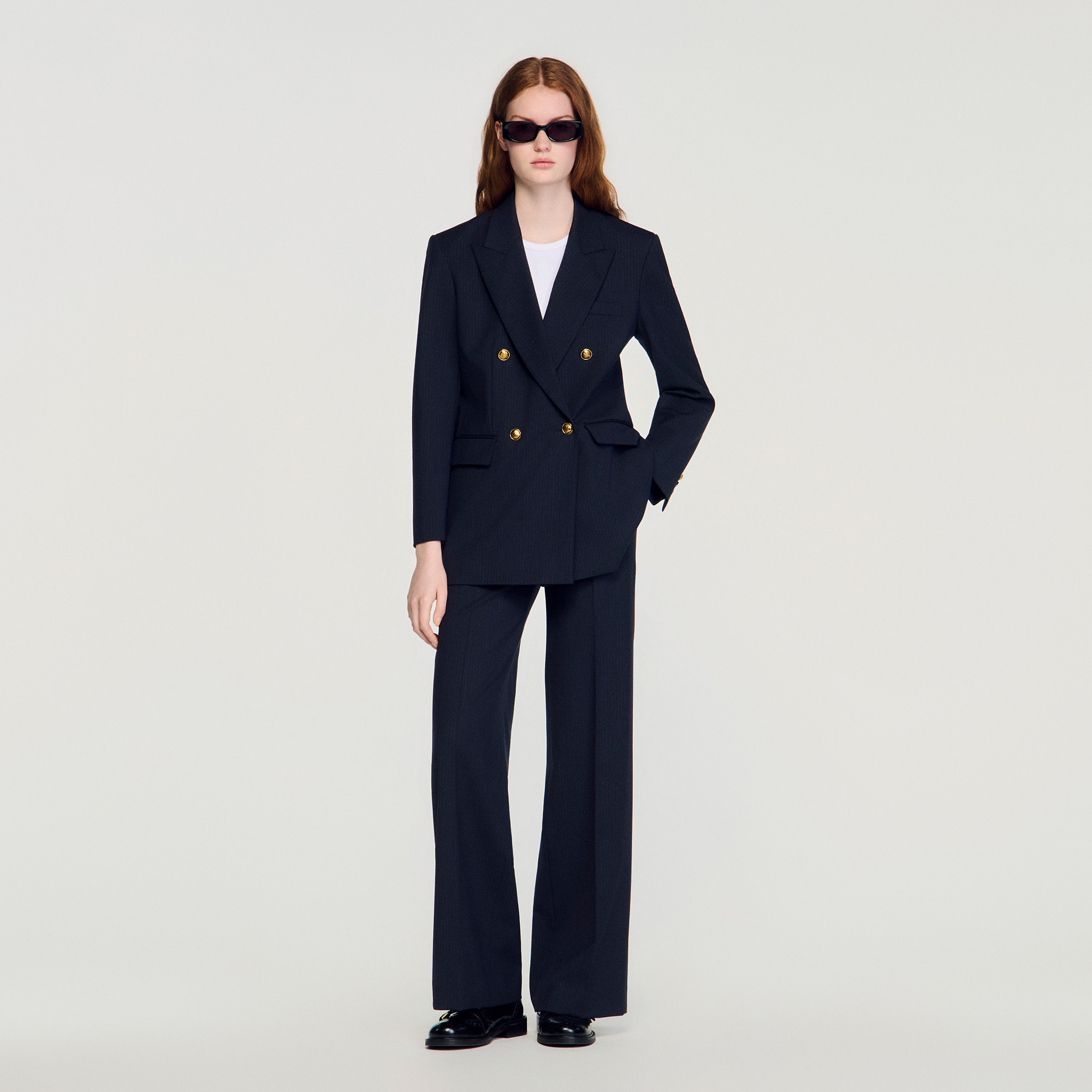 SANDRO サンドロ ネイビー ジャケット 36 紺 ピンストライプ Pinstripe jacket blue For Women | Sandro Paris