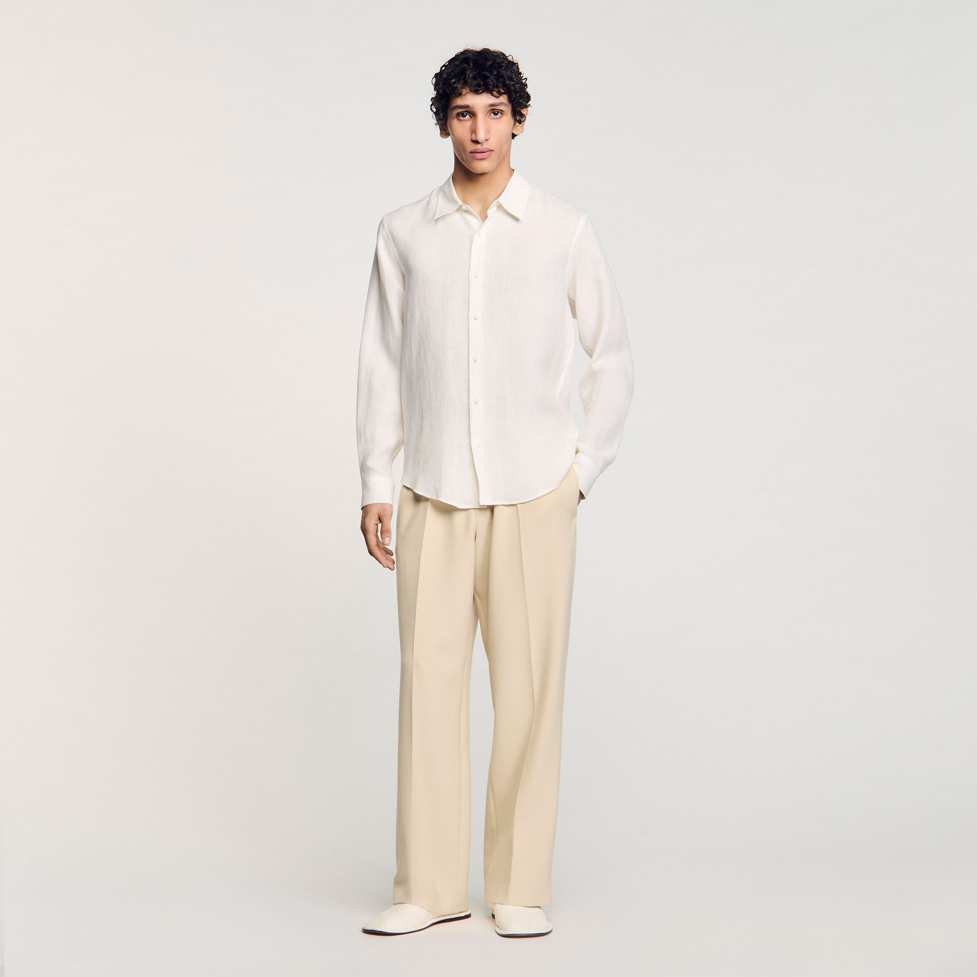 Linen shirt white / beige for Men | Sandro Paris Linen shirt white / beige for Men | Sandro Paris