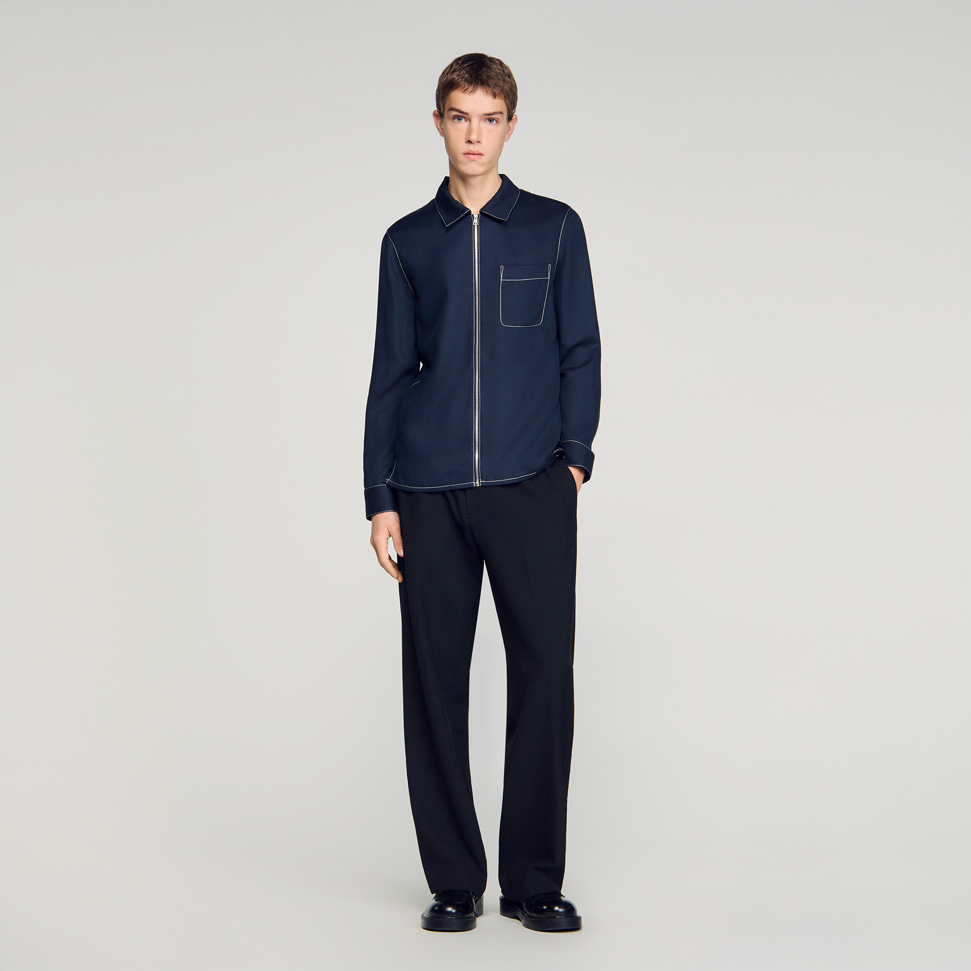 Loose-fit zip-up shirt blue for Men | Sandro Paris