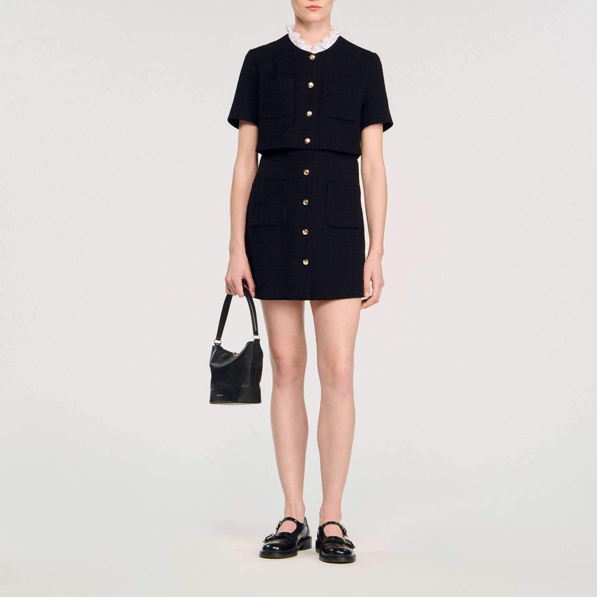 Short dress with detachable collar black / gray For Women | Sandro